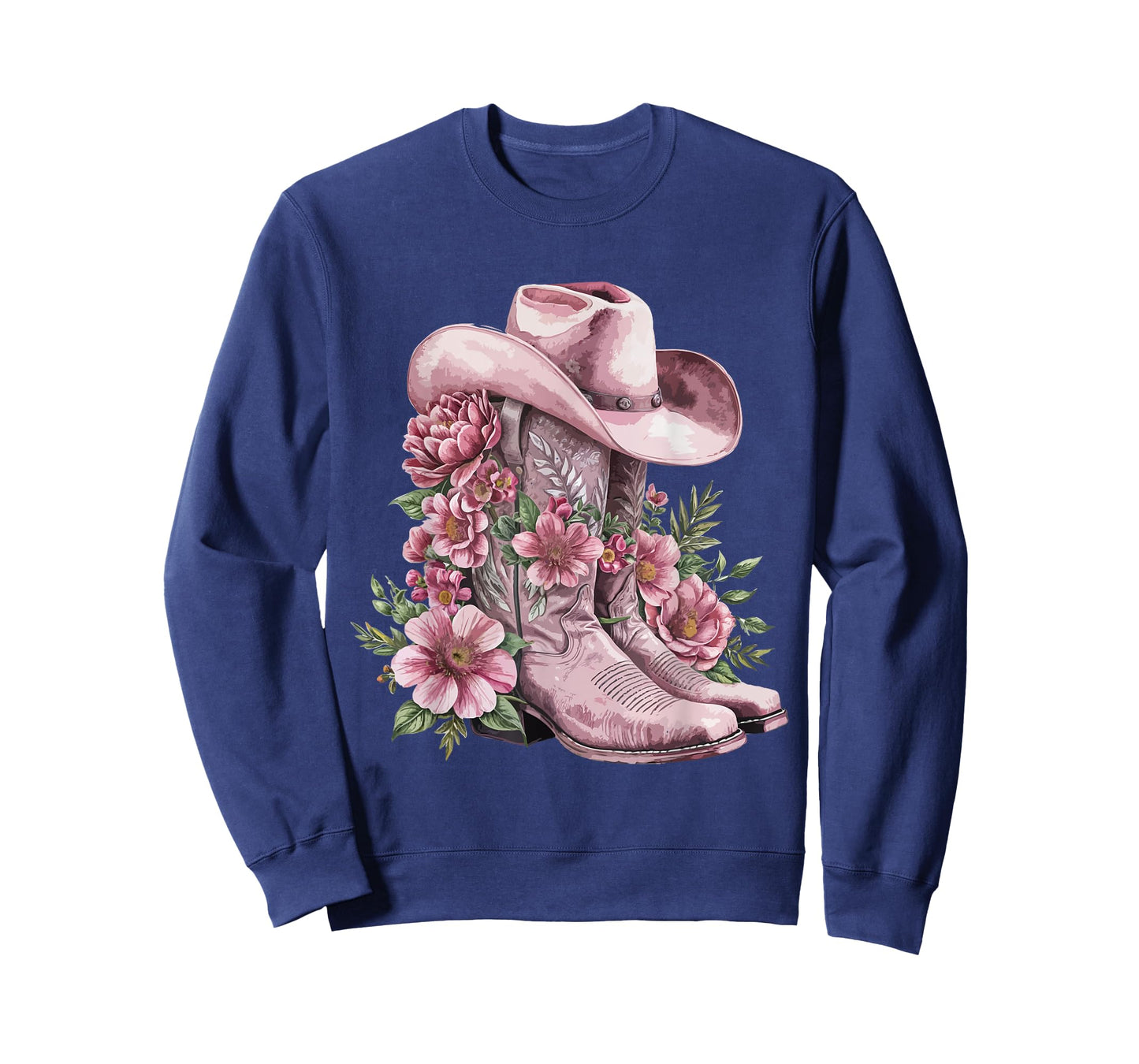 Watercolor Cowgirl Floral Boots Hat Western Boots Boho Women T-Shirt