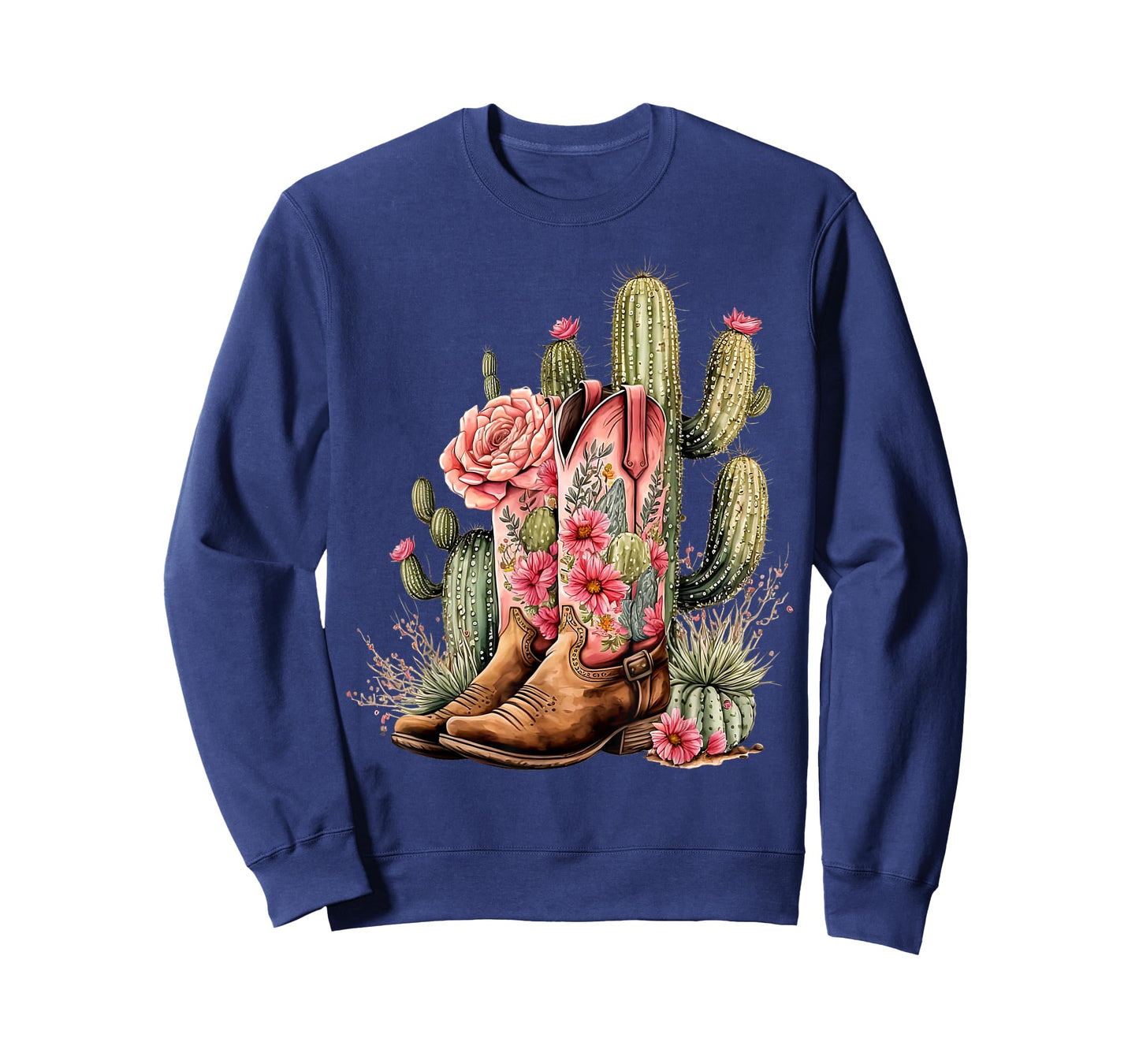 Retro Cowgirl Boots Floral Cactus Western Flower Teen Girls T-Shirt