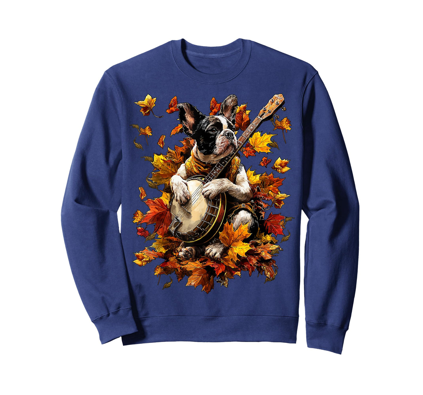 Banjoist French Bulldog Playing Banjo Fall Leaves Autumn Dog T-Shirt