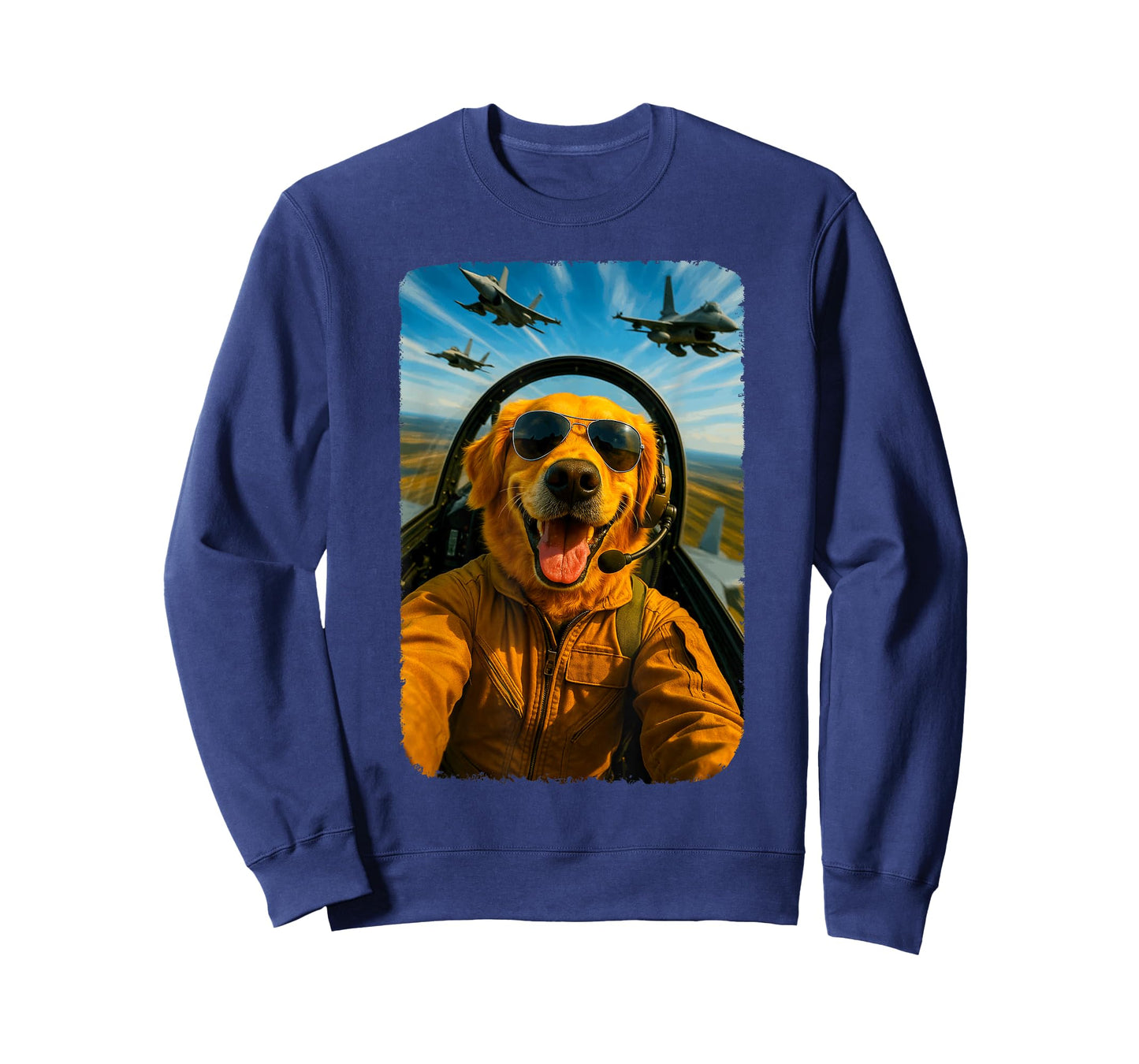 Funny Golden Retriever Fighter Pilot Dog Selfie T-Shirt
