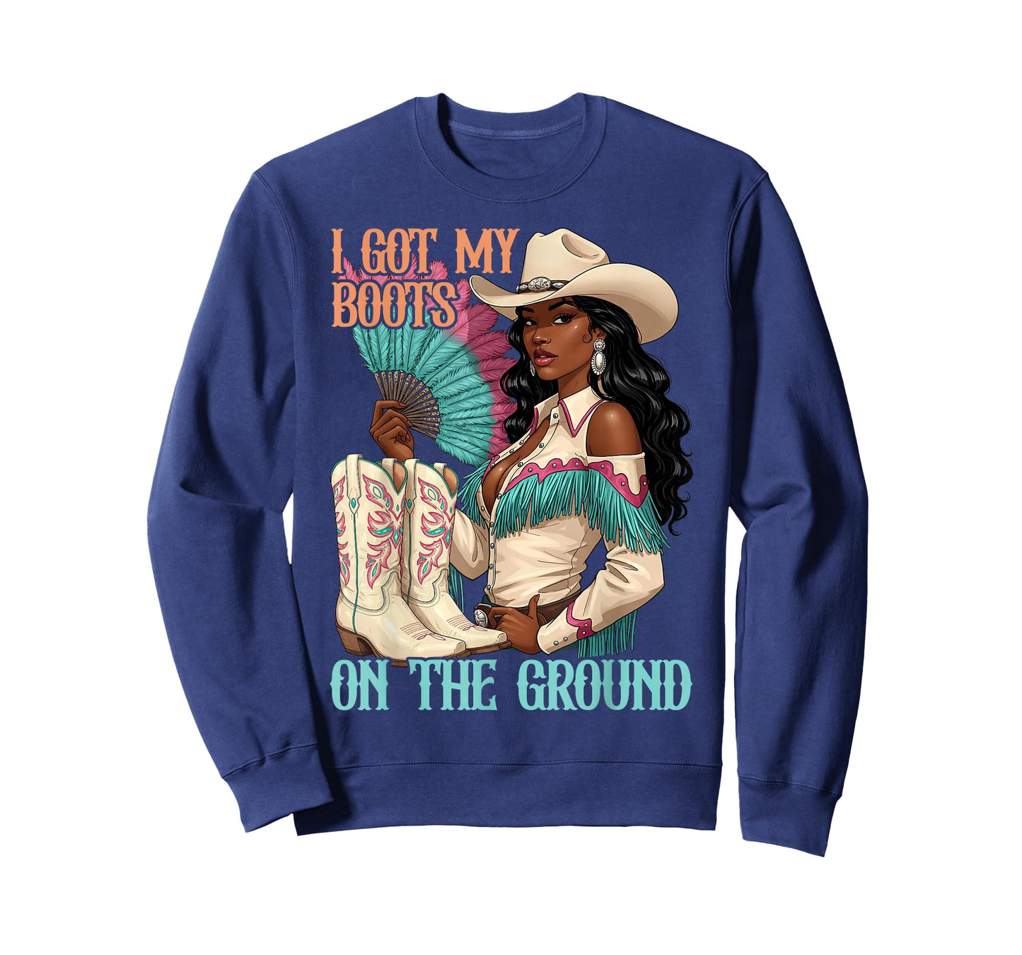 Western Cowgirl I Got My Boots On The Ground Melanin Swag T-Shirt