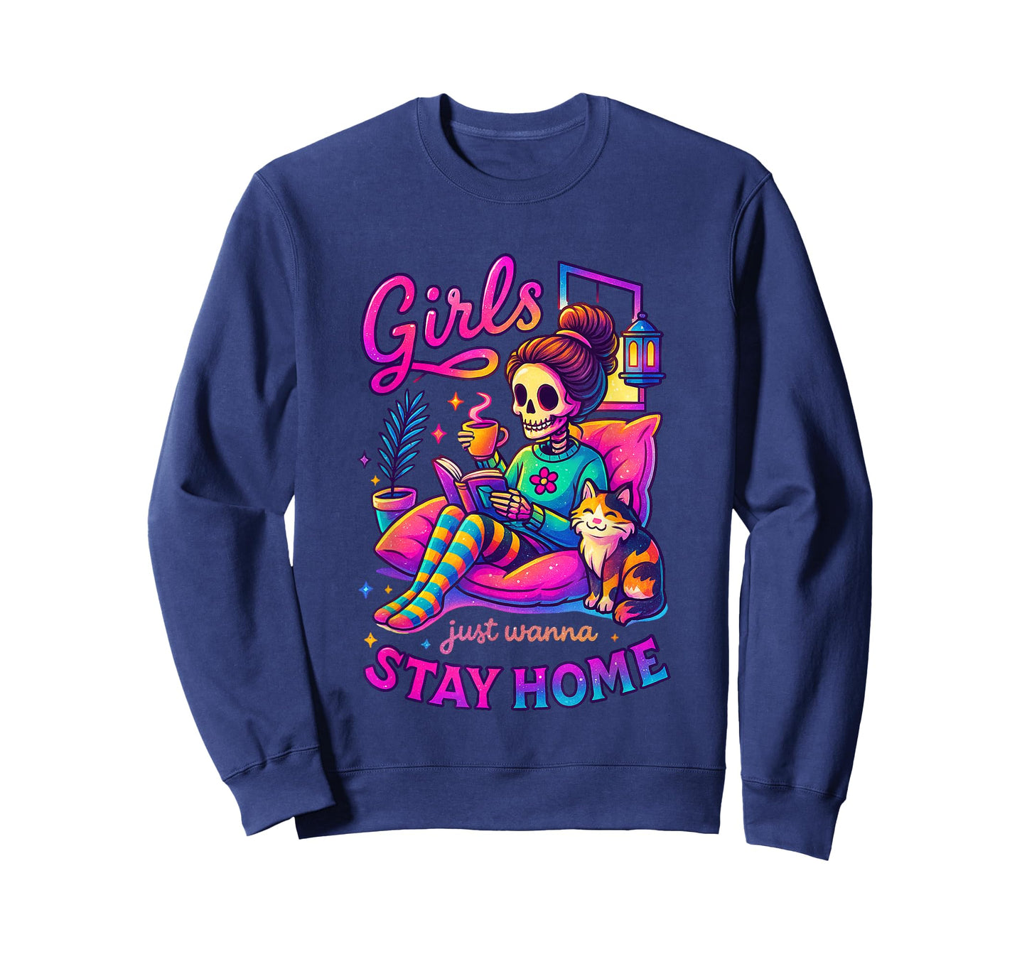 Girls Just Wanna Stay Home Cozy Skeleton T-Shirt