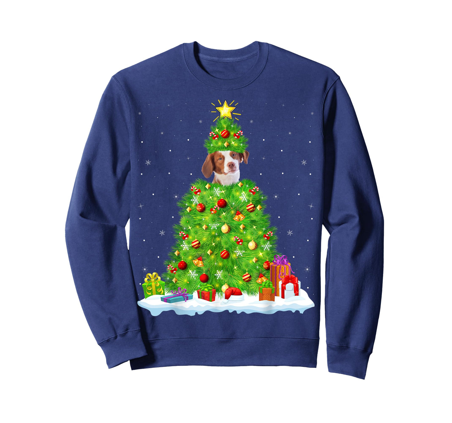 Xmas Lighting Matching Funny Brittany Spaniel Christmas Tree T-Shirt
