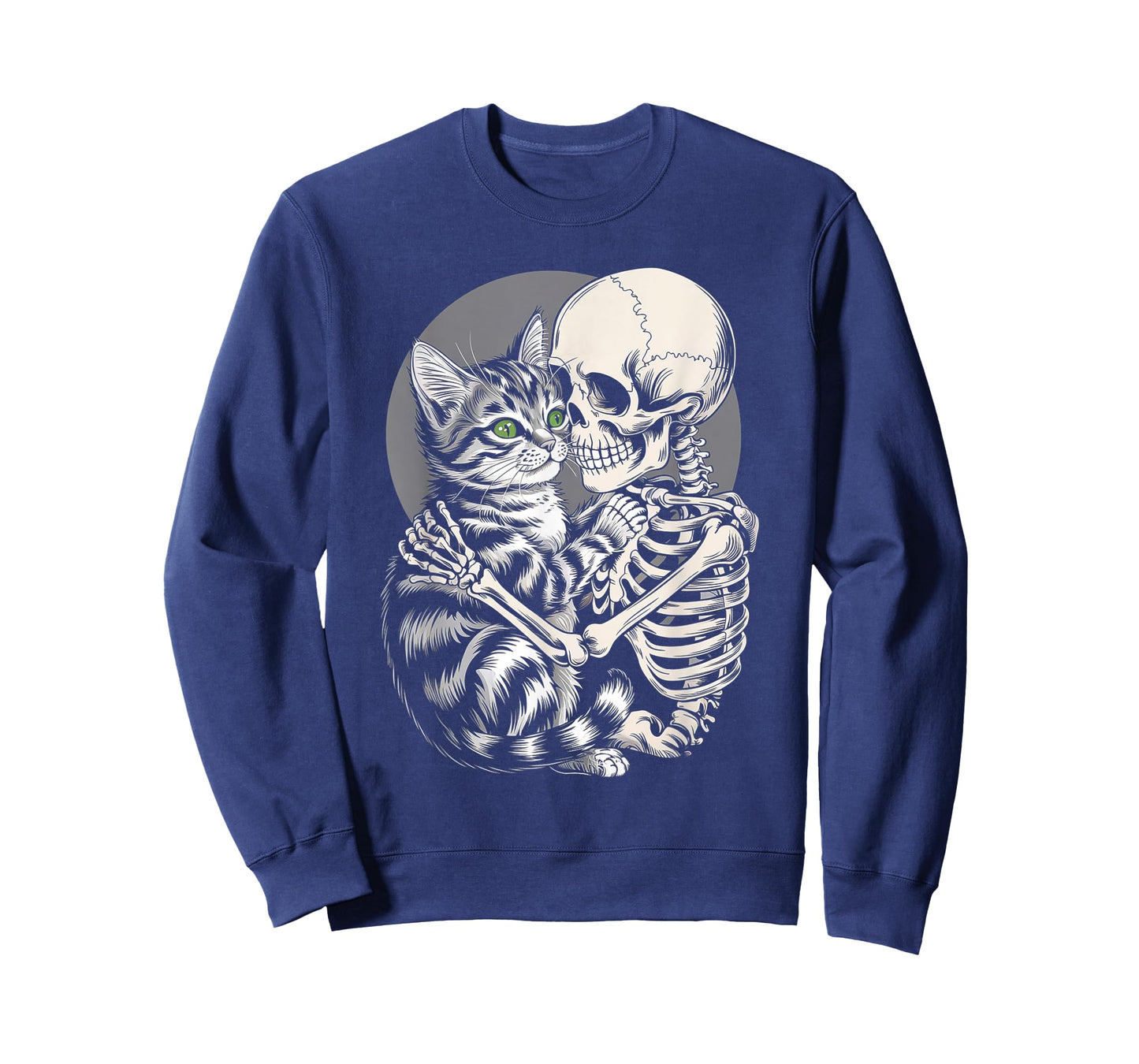 Skeleton Hugging Cat Halloween Cat Lover Skull Kitty T-Shirt