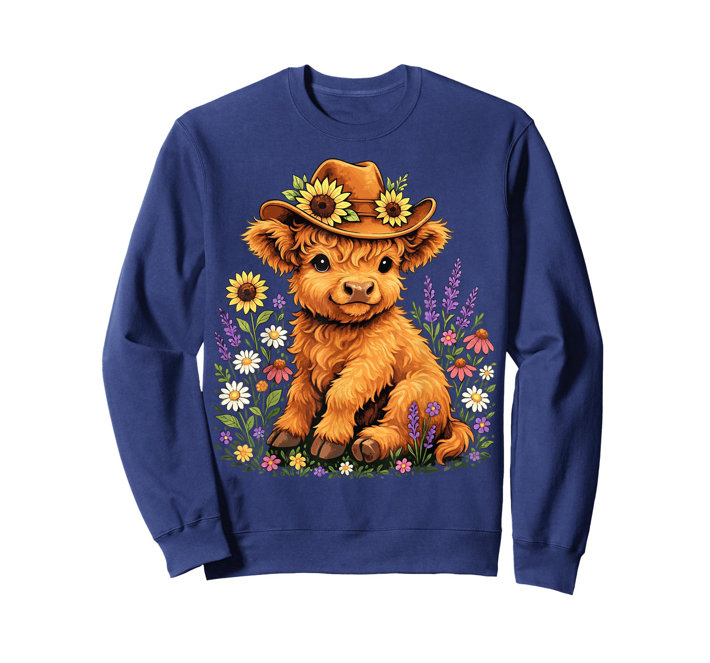 Cute Highland Cow with Flowers and Cowboy Hat T-Shirt