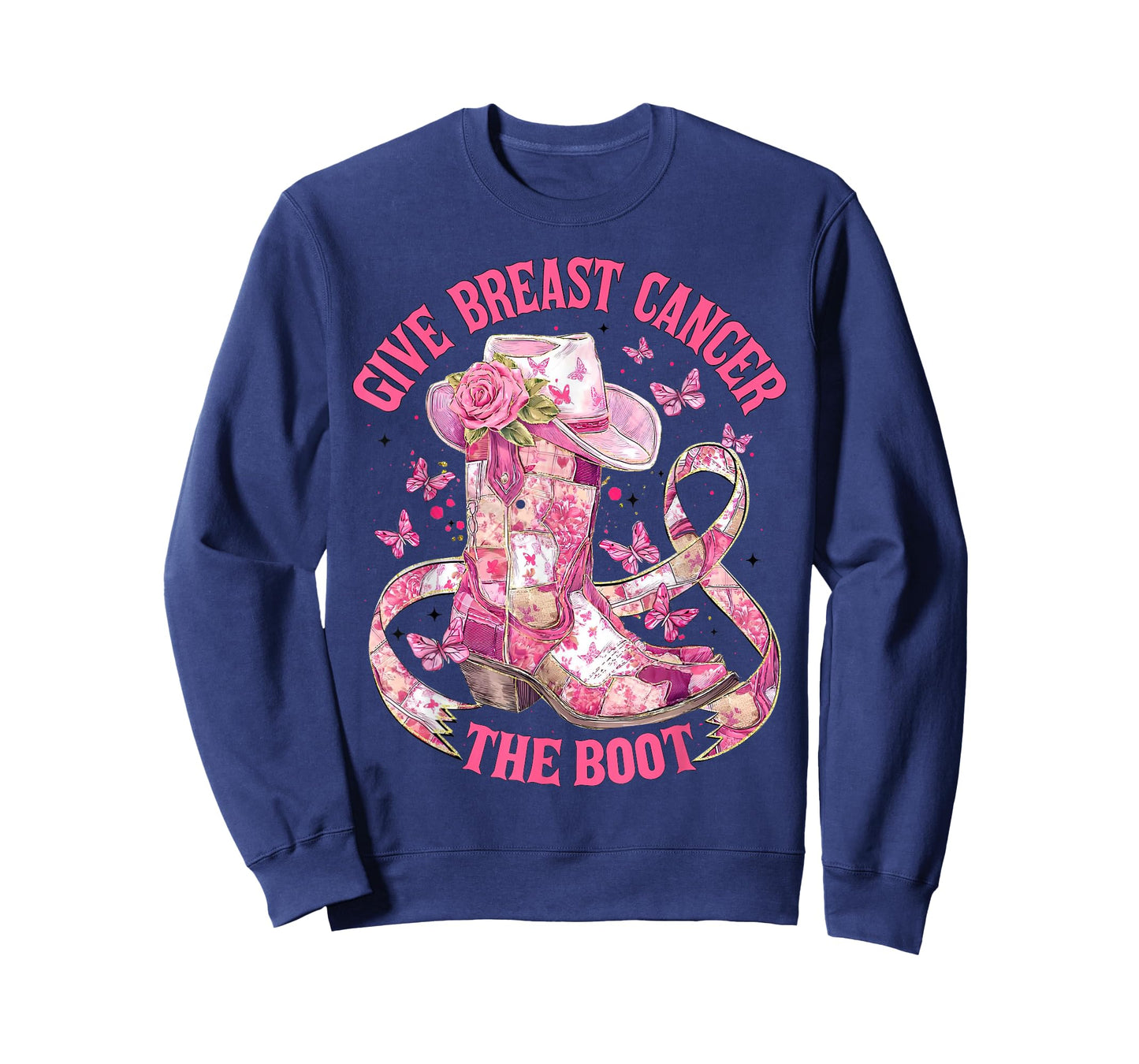 Give Breast Cancer The Boot Pink Ribbon Western Cowboy Boots T-Shirt