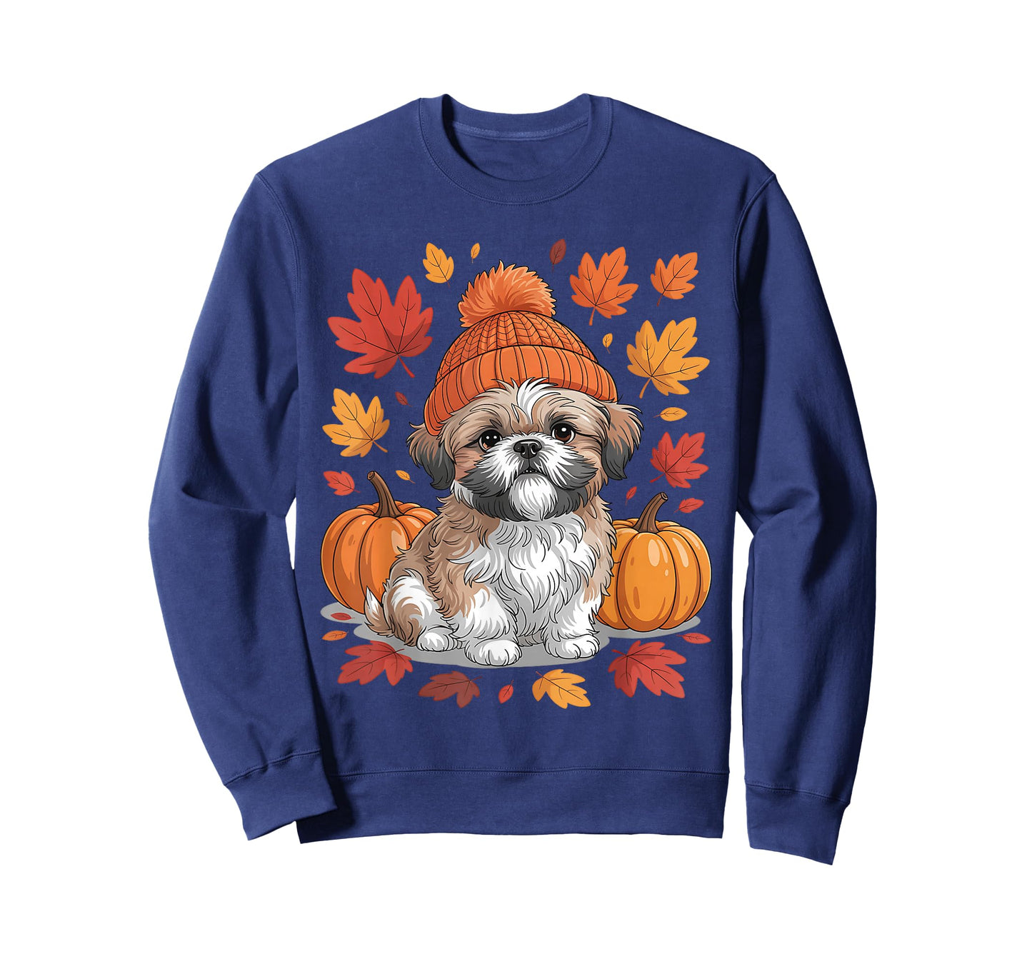 Funny Shih Tzu Fall Scarf Autumn Leaves Dog Lovers T-Shirt