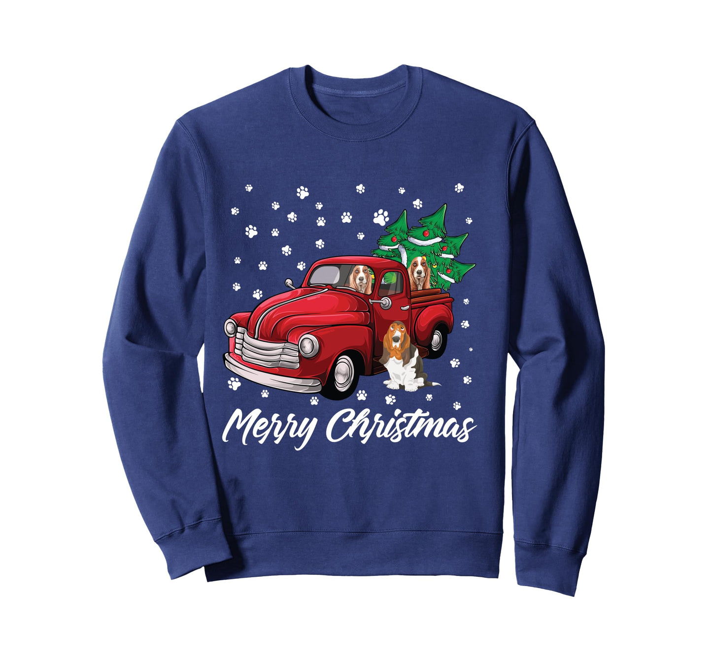 Red Truck Merry Christmas Tree Basset Hound Christmas Long Sleeve T-Shirt
