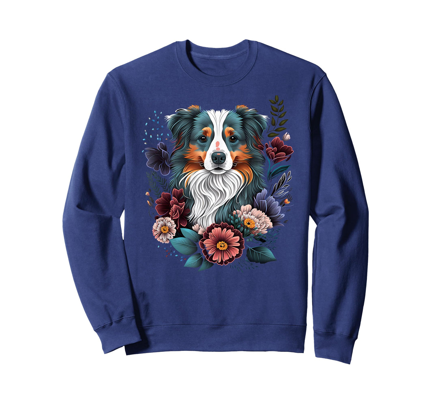 Australian Shepherd Puppy Floral Garden Dog Art Painting T-Shirt