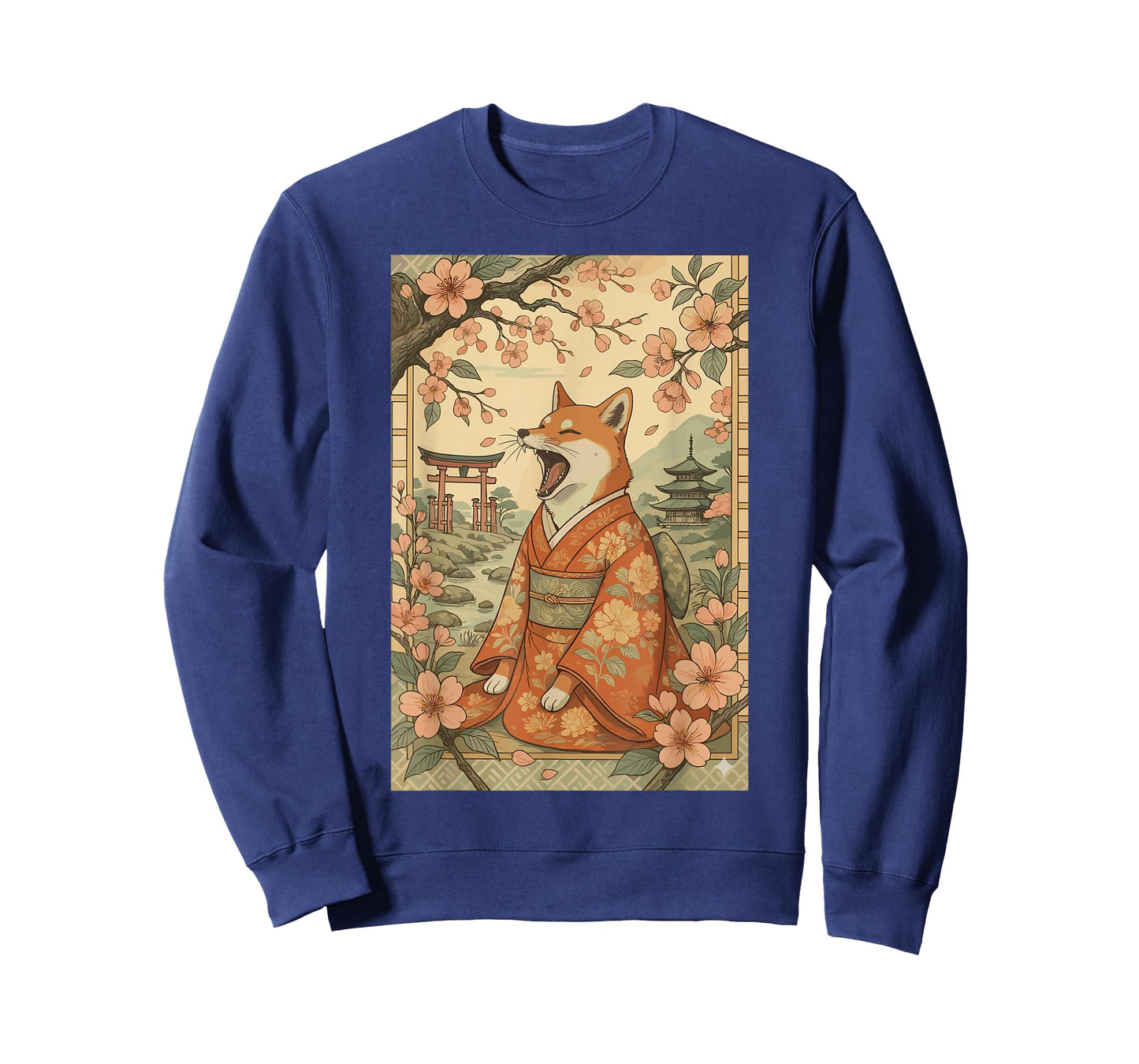 Funny Dog Shirt in Kimono Cherry Blossom Japanese Art T-Shirt
