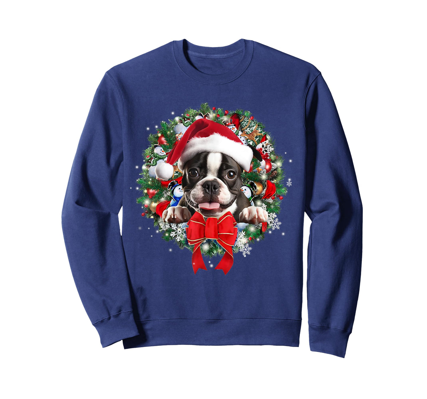 Boston Terrier Christmas Wreath Decoration Xmas Pajamas T-Shirt