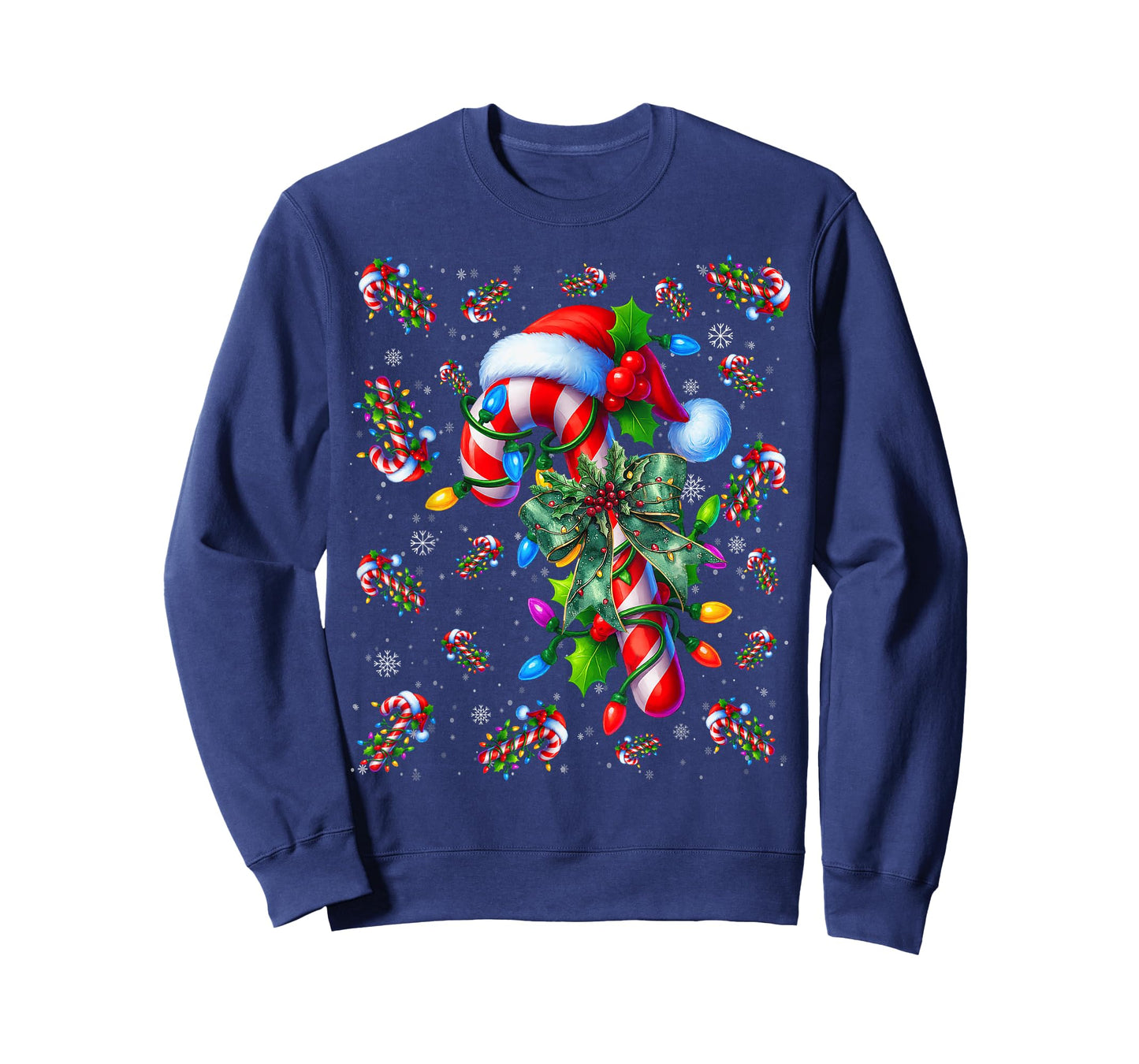 Candy Cane Santa Hat Christmas Lights Merry and Bright Xmas T-Shirt