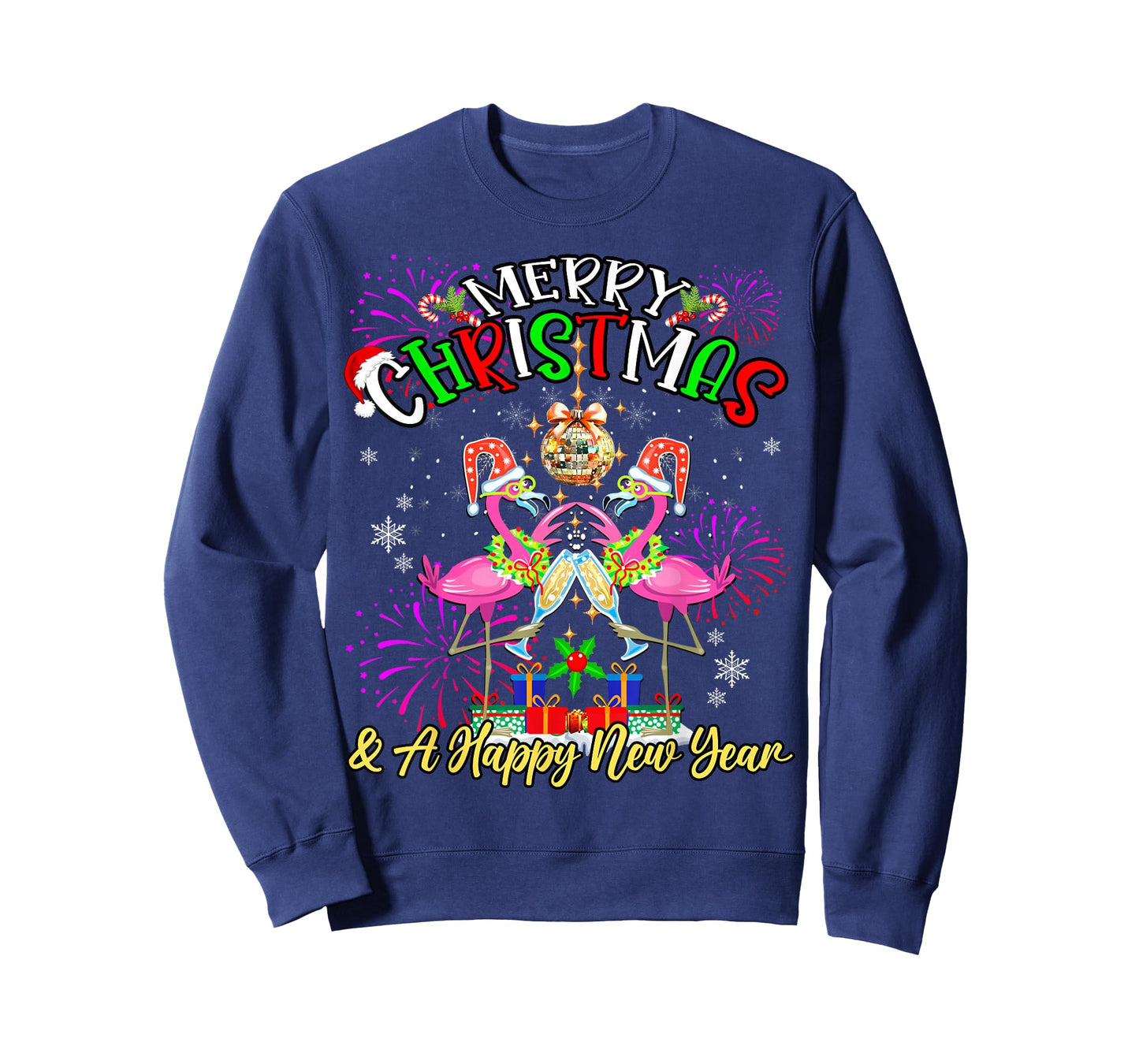 Merry Christmas & A Happy New Year Fireworks Flamingo Lover T-Shirt