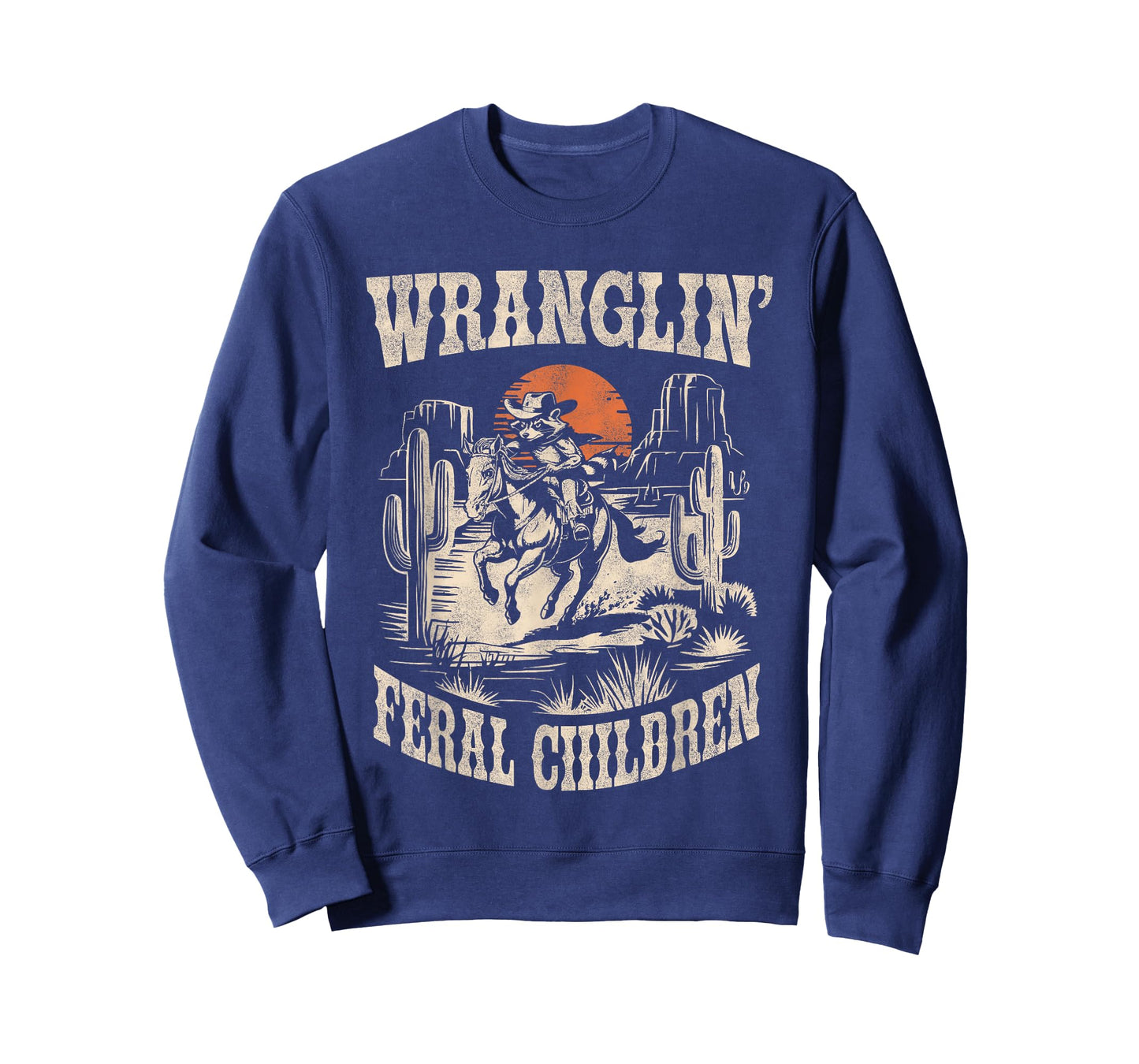 Wranglin Feral Children Retro Cowboy Raccoon 90s Western Mom T-Shirt