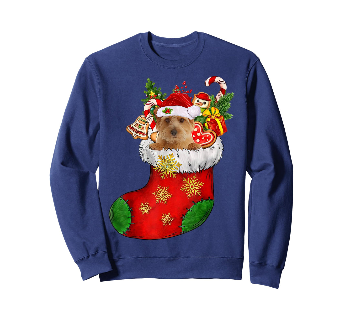 Norfolk Terrier In Sock Christmas Santa Hat Xmas Dog Lover T-Shirt