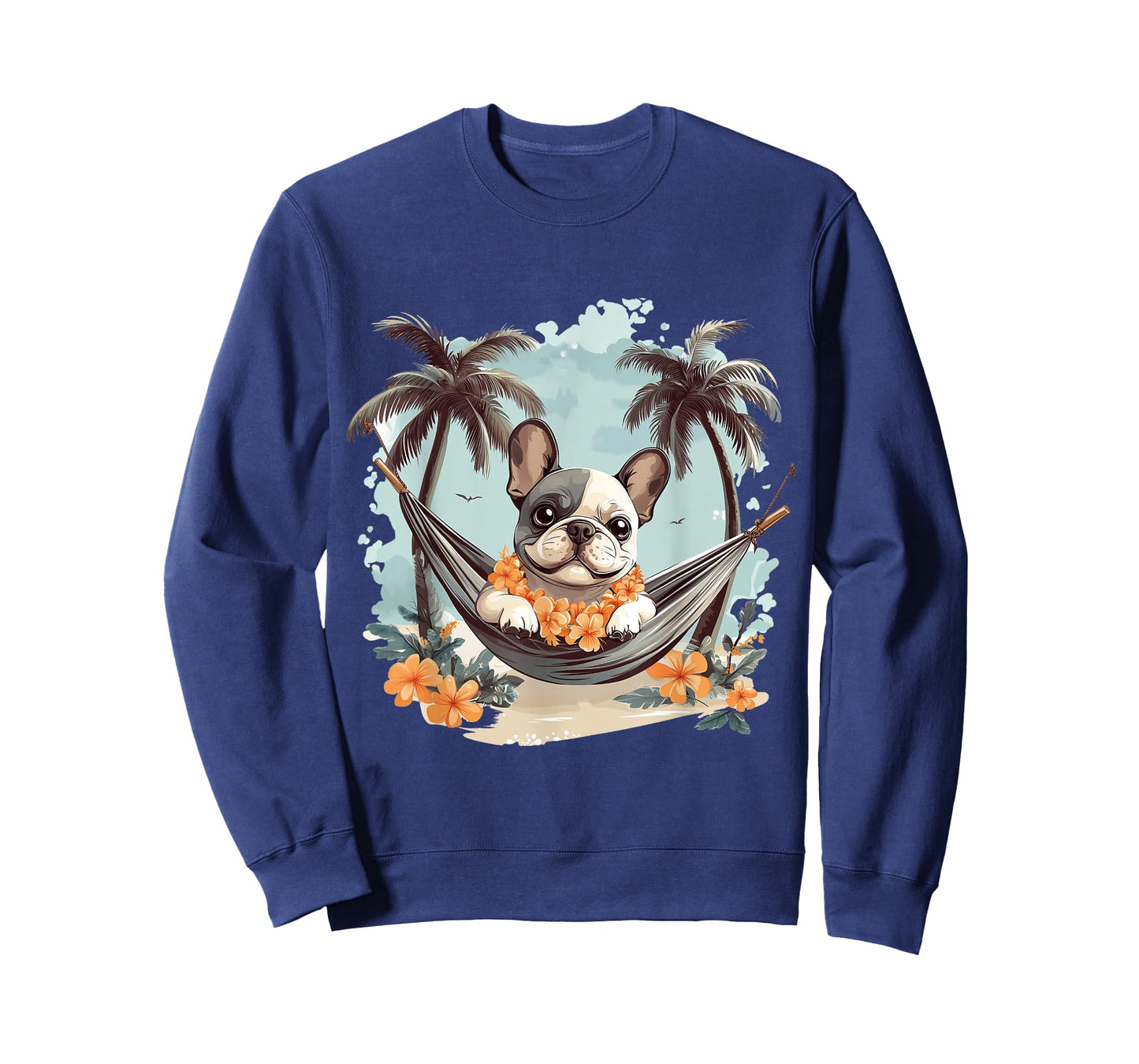 Cute Hawaiian French Bulldog Hammock Palm Trees Beach Vibes T-Shirt