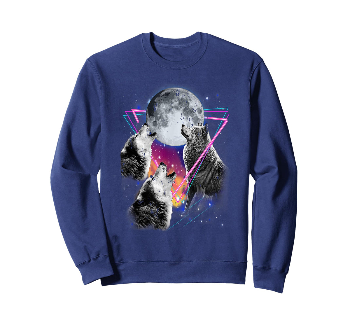 Epic 3 Wolves Howling At Moon 80s Style Wolf T-Shirt