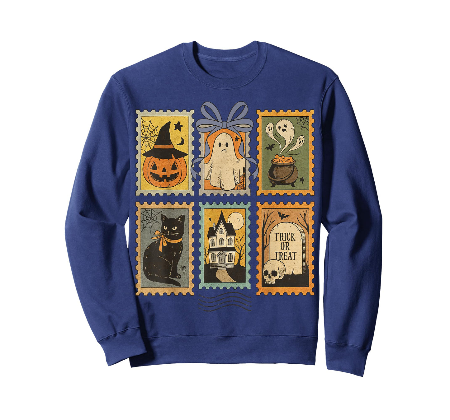 Vintage Halloween Postage Stamps Pumpkin Ghost Cat T-Shirt