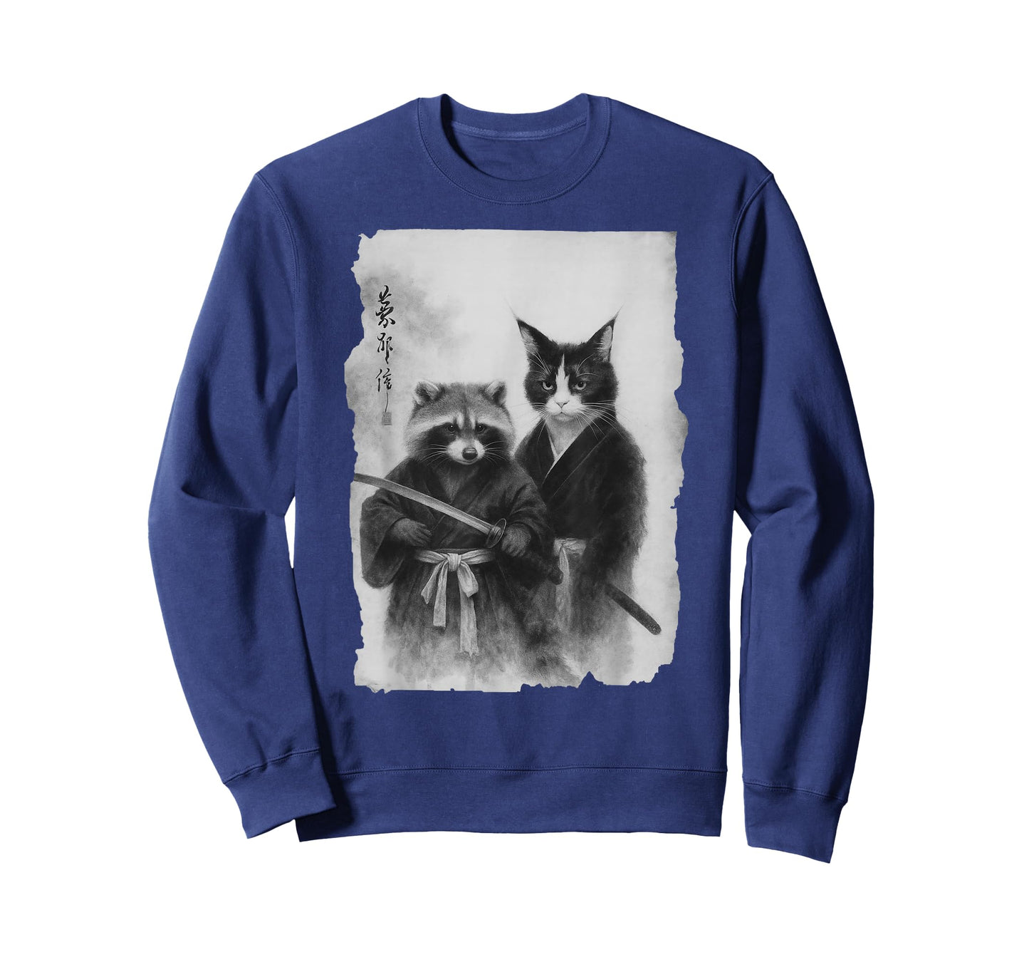 Samurai Cat and Raccoon Vintage Ukiyo-e Warrior Art Graphic T-Shirt