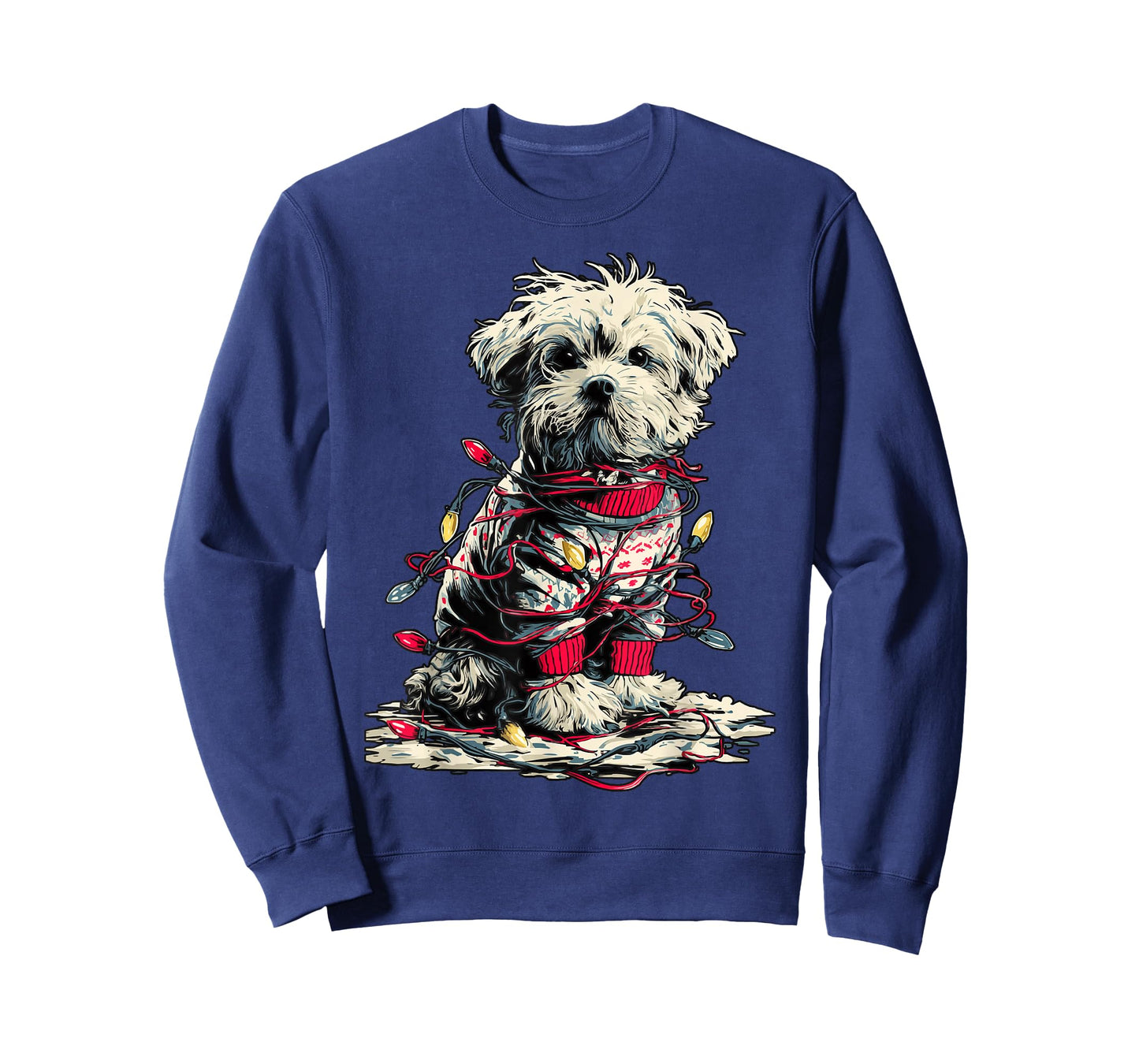 Cute Maltese with Christmas Lights Festive Animal Winter Dog T-Shirt