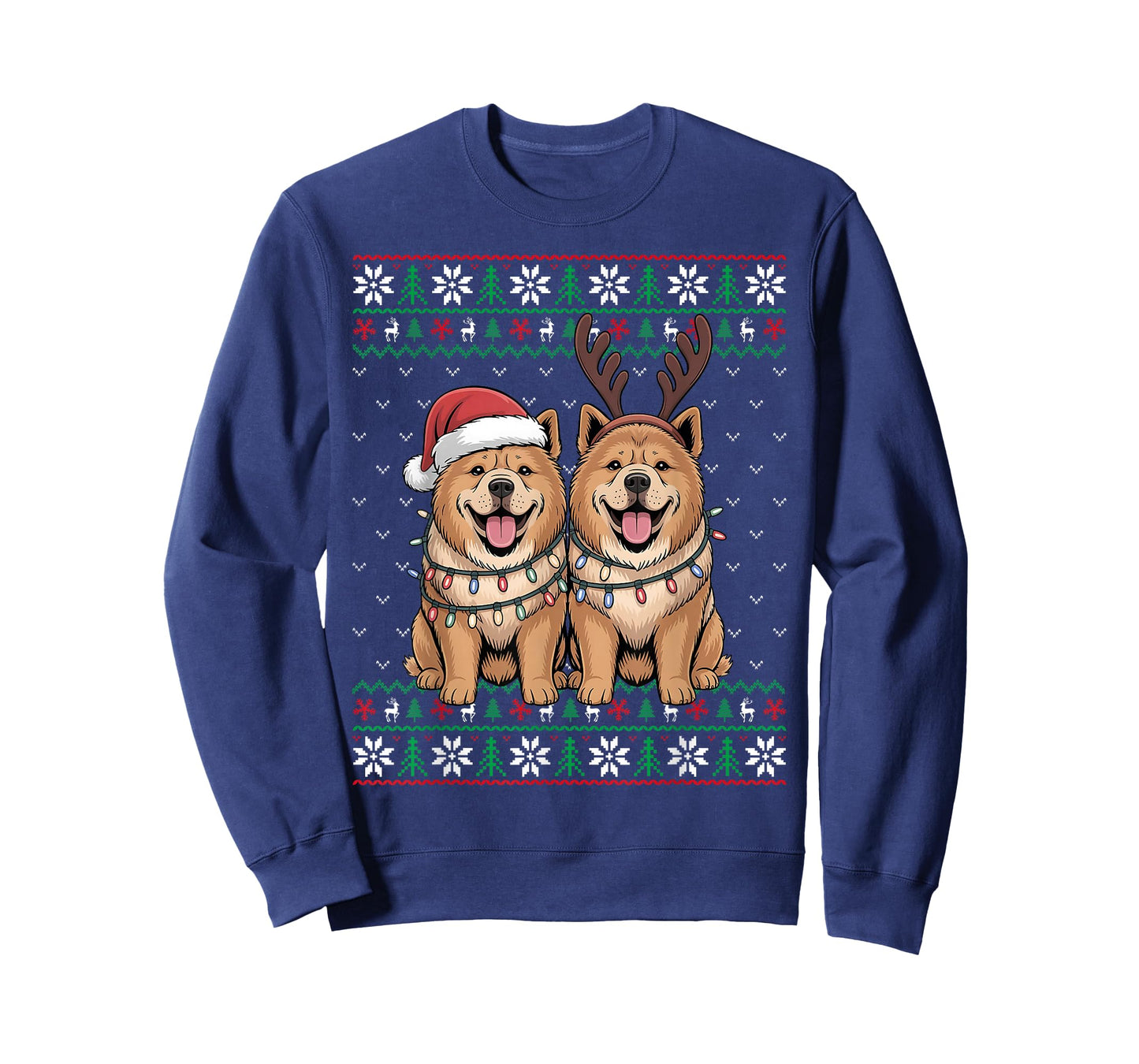 Ugly Xmas Lights Men Women Chow Chow Dog Christmas Sweater T-Shirt