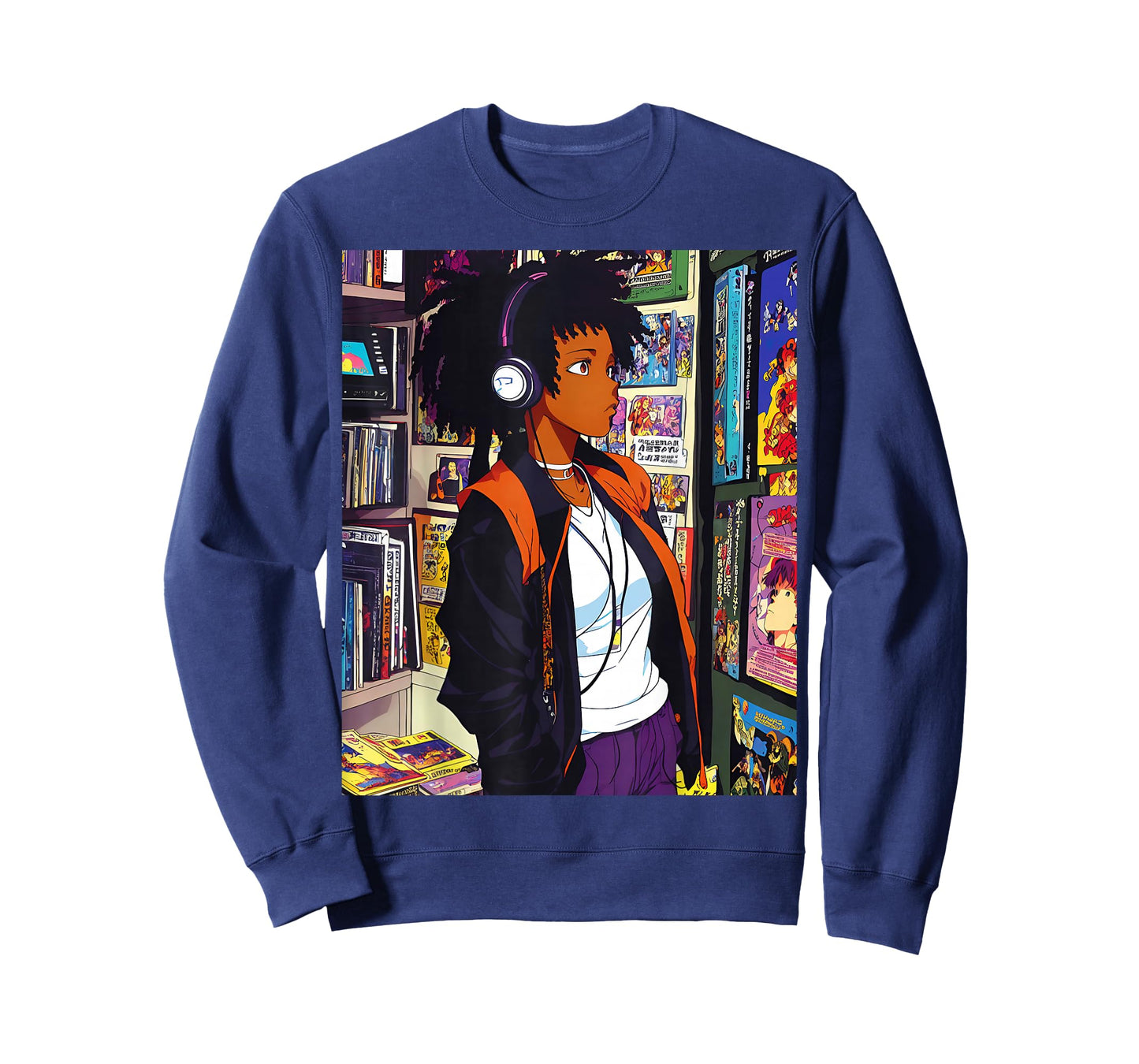 Anime Black Girl Lofi Music 90s Retro Afro Cartoon T-Shirt