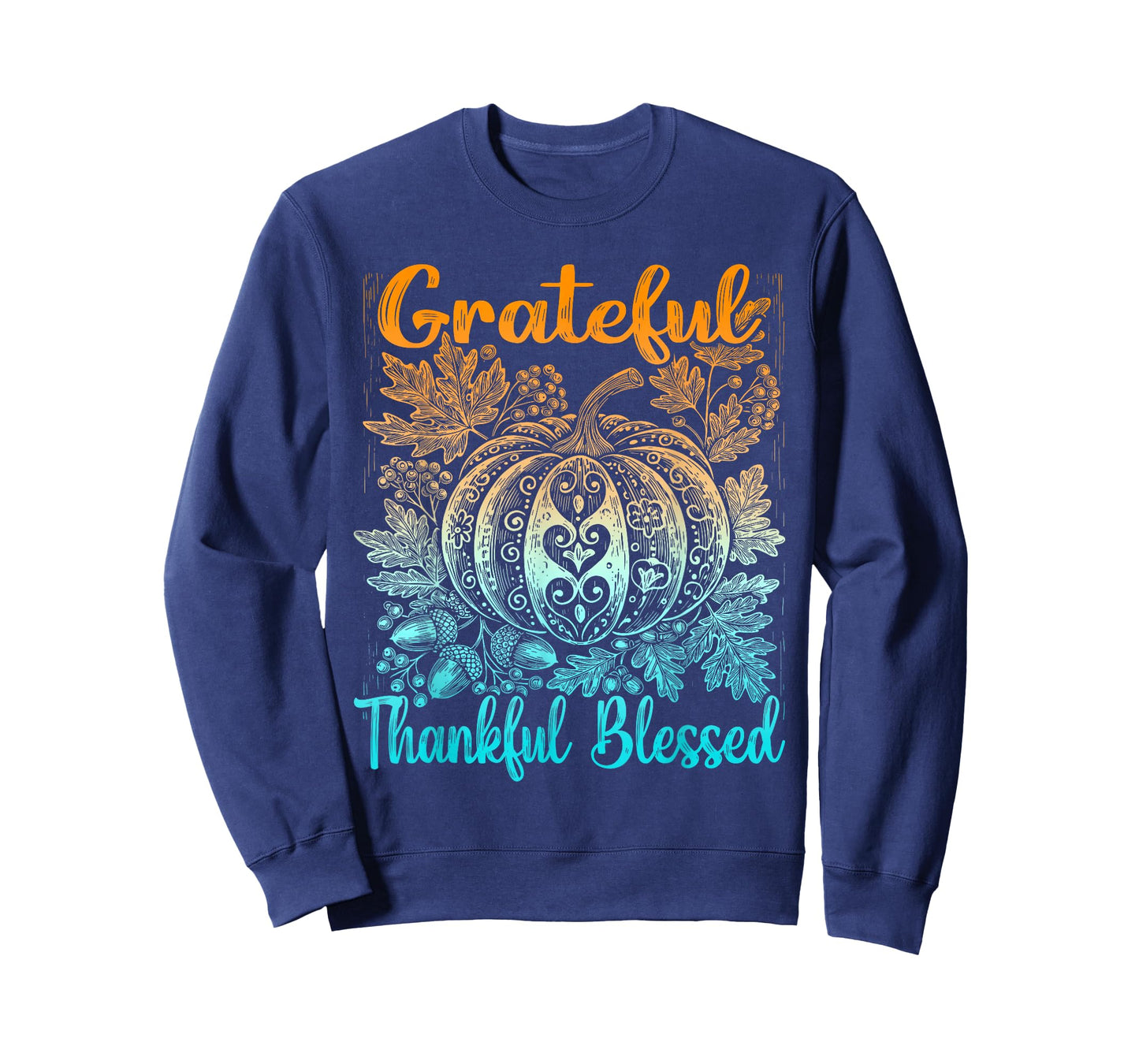 Grateful Thankful Blessed Fall Thanksgiving Retro Pumpkin T-Shirt
