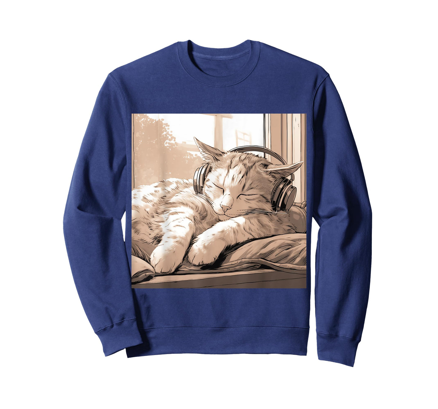 Sleeping Lo-Fi Manga Cat Wearing Headphones T-Shirt