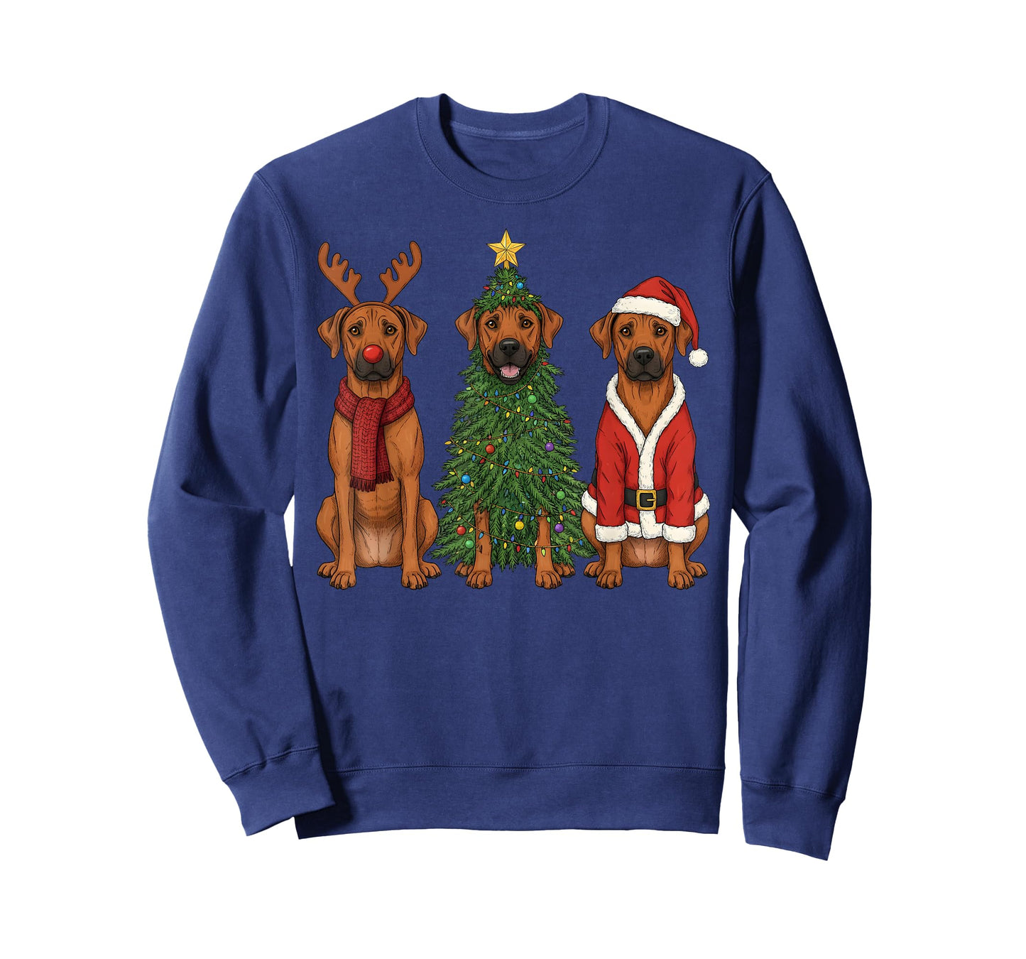 Retro Christmas Rhodesian Ridgeback Santa Reindeer Dog Lover T-Shirt