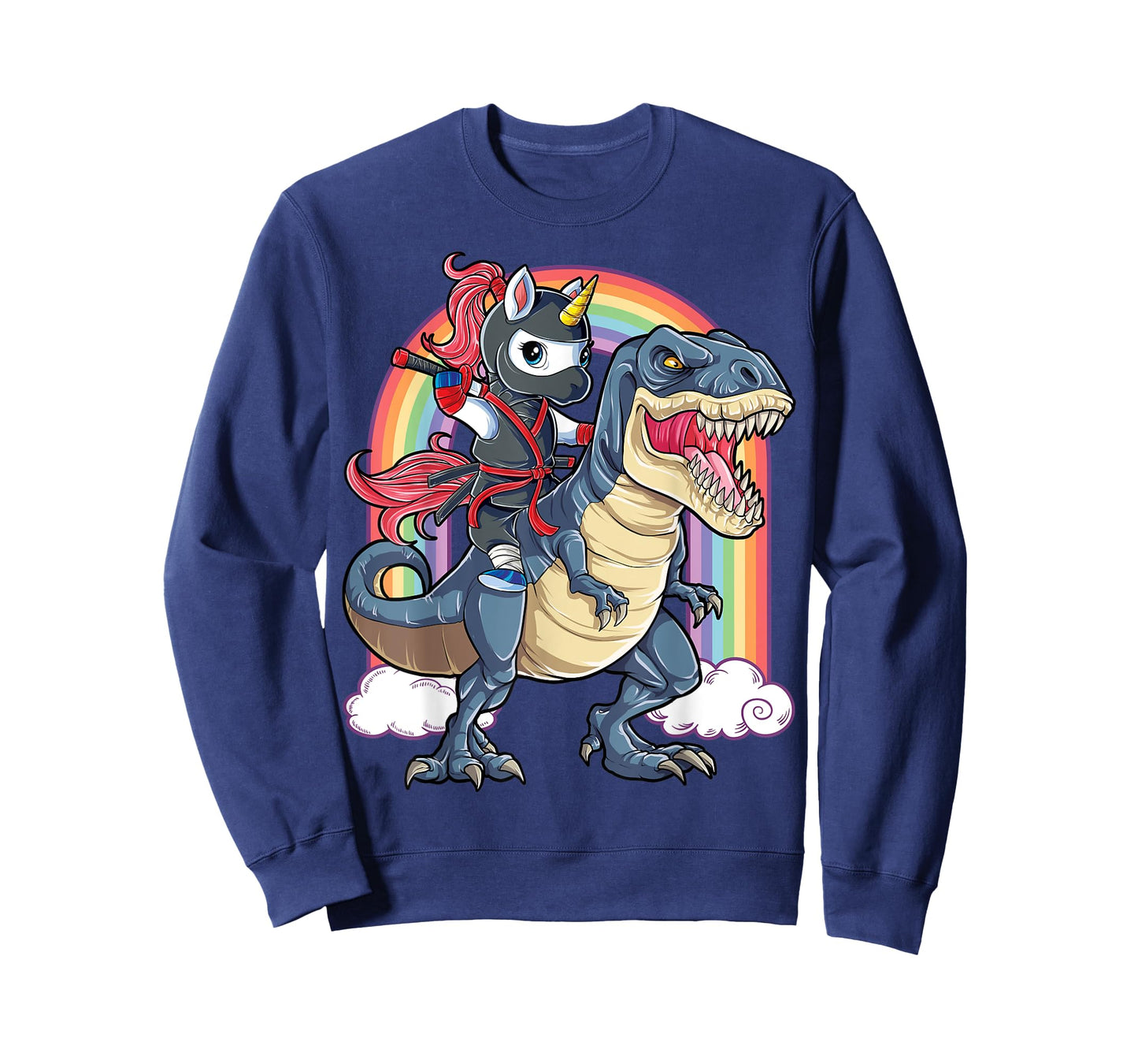 Ninja Unicorn Riding Dinosaur T rex Funny Men Women Rainbow T-Shirt