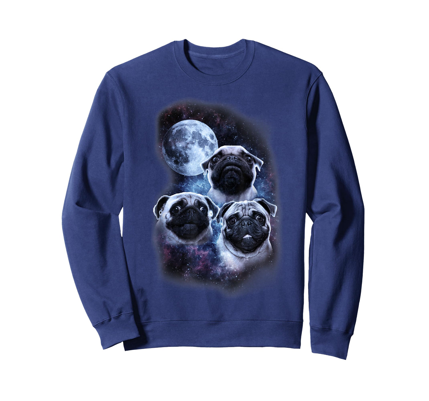 Cute pug design in space, full moon, stars, milky way T-Shirt