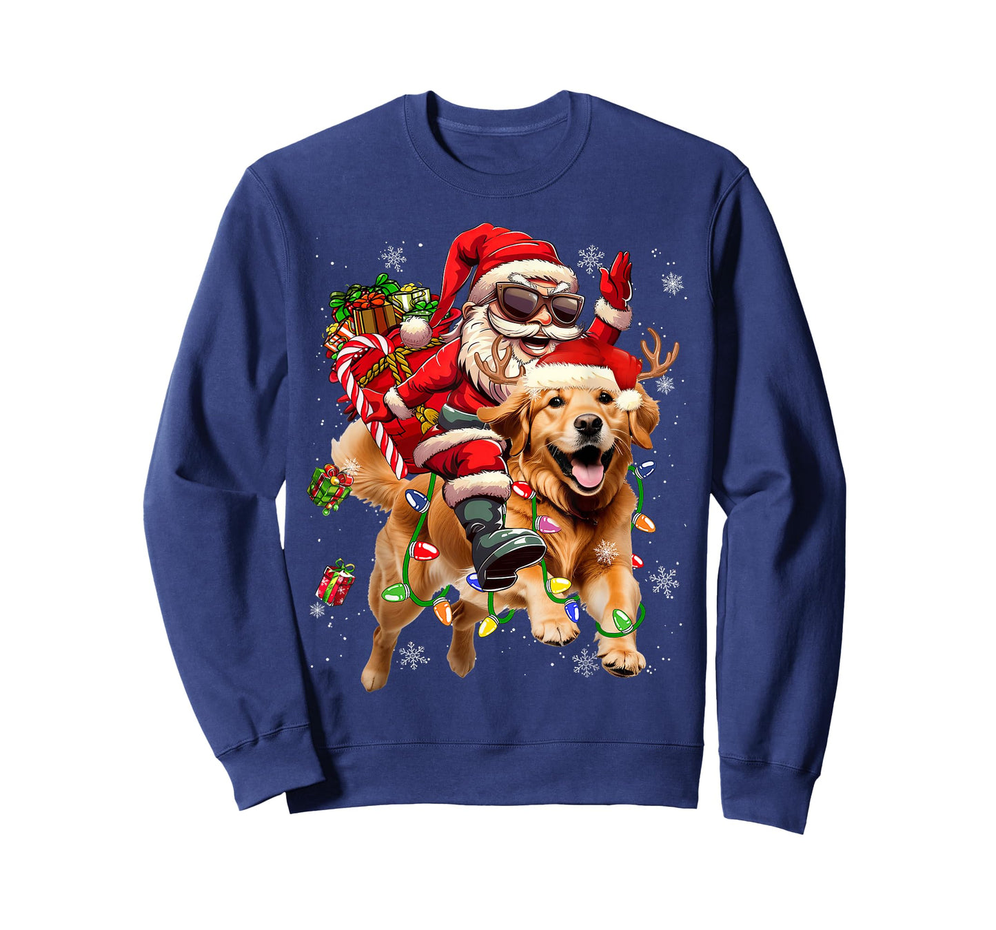 Merry Christmas 2025 Santa Riding Golden Retriever Dog Xmas T-Shirt