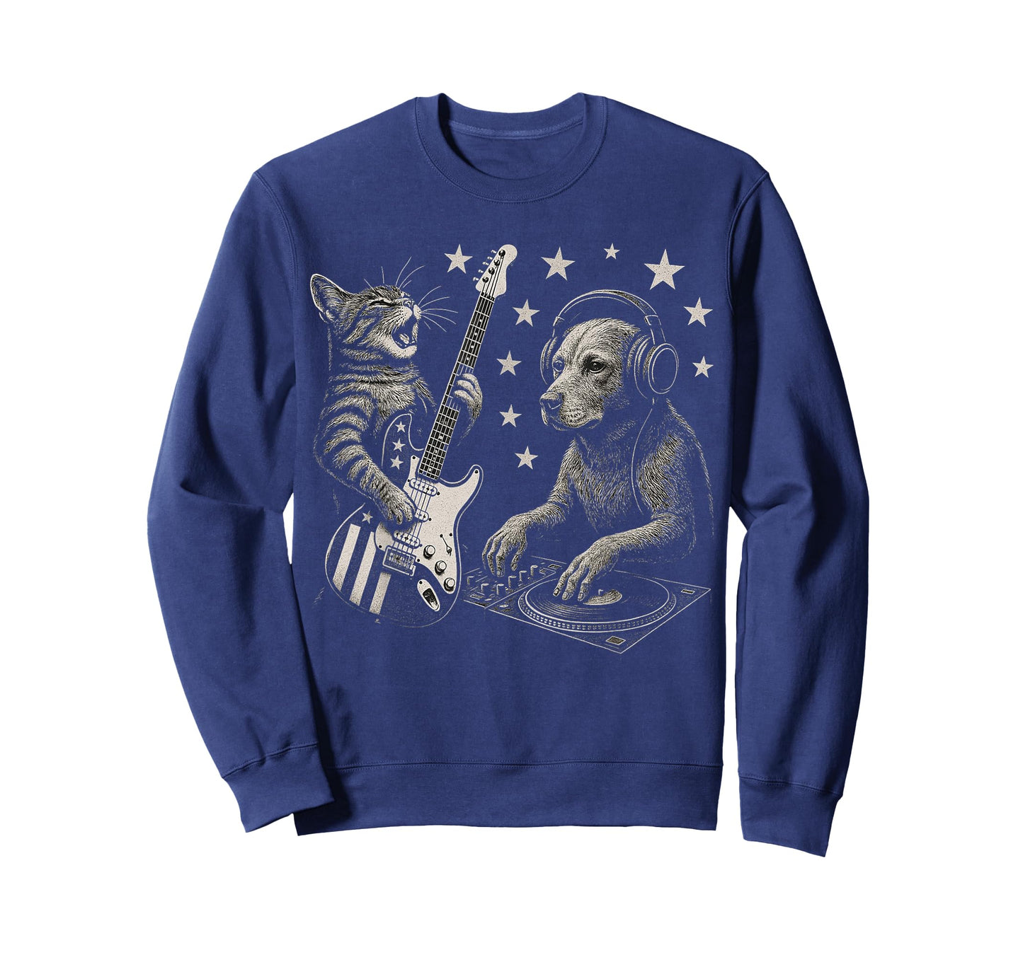 Cat Guitarist and Dog DJ Animal Music Lovers Design Graphic T-Shirt