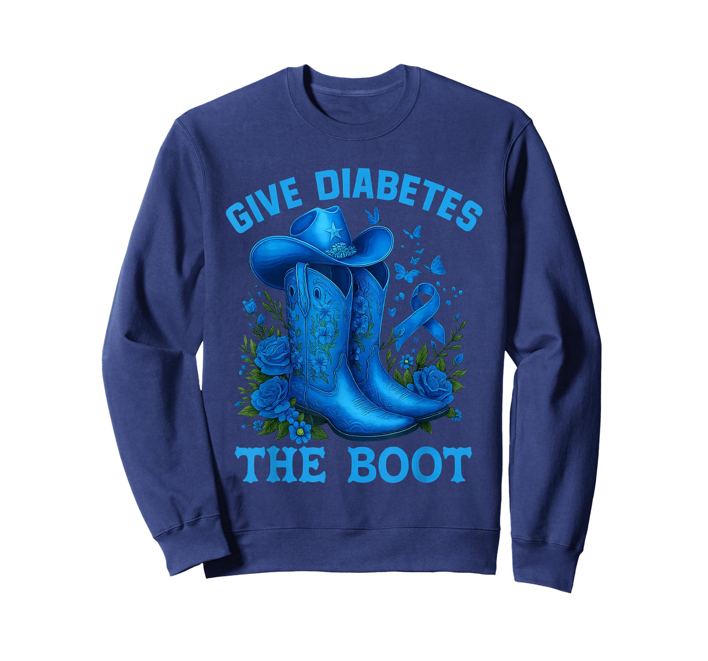 Give Type 1 Diabetes The Boot Cowgirl T1d Blue Ribbon T-Shirt