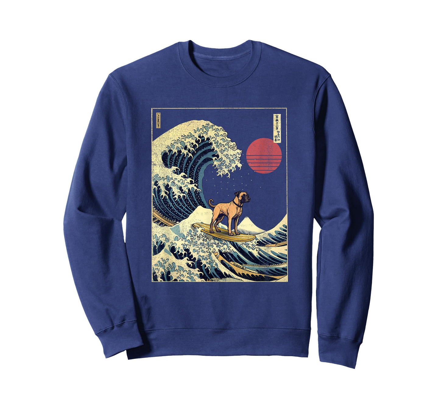 Black Mouth Cur Japanese Kanagawa Wave Funny Surf Dog T-Shirt