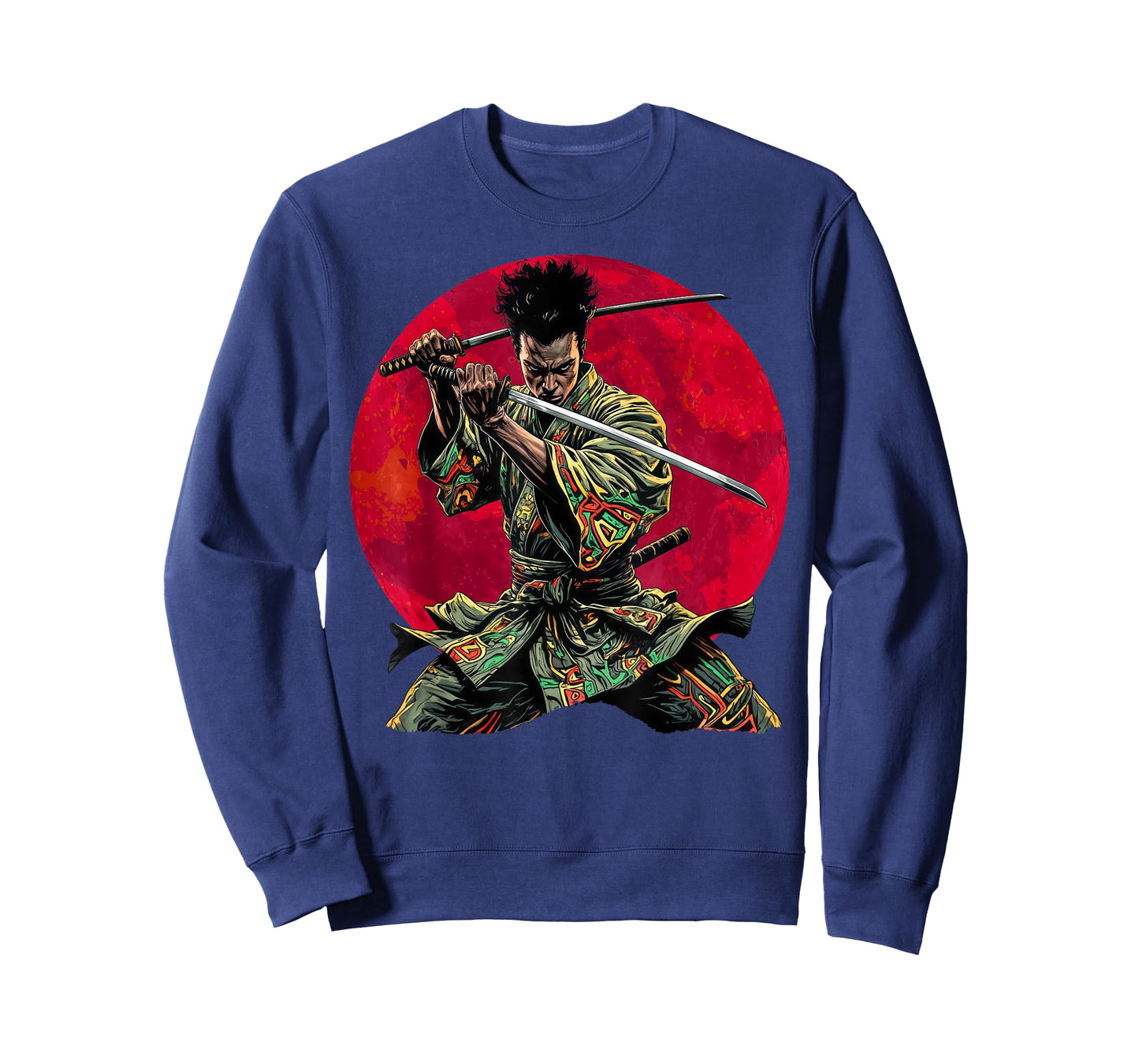 Afro American Samurai Warrior Katana Anime red moon T-Shirt