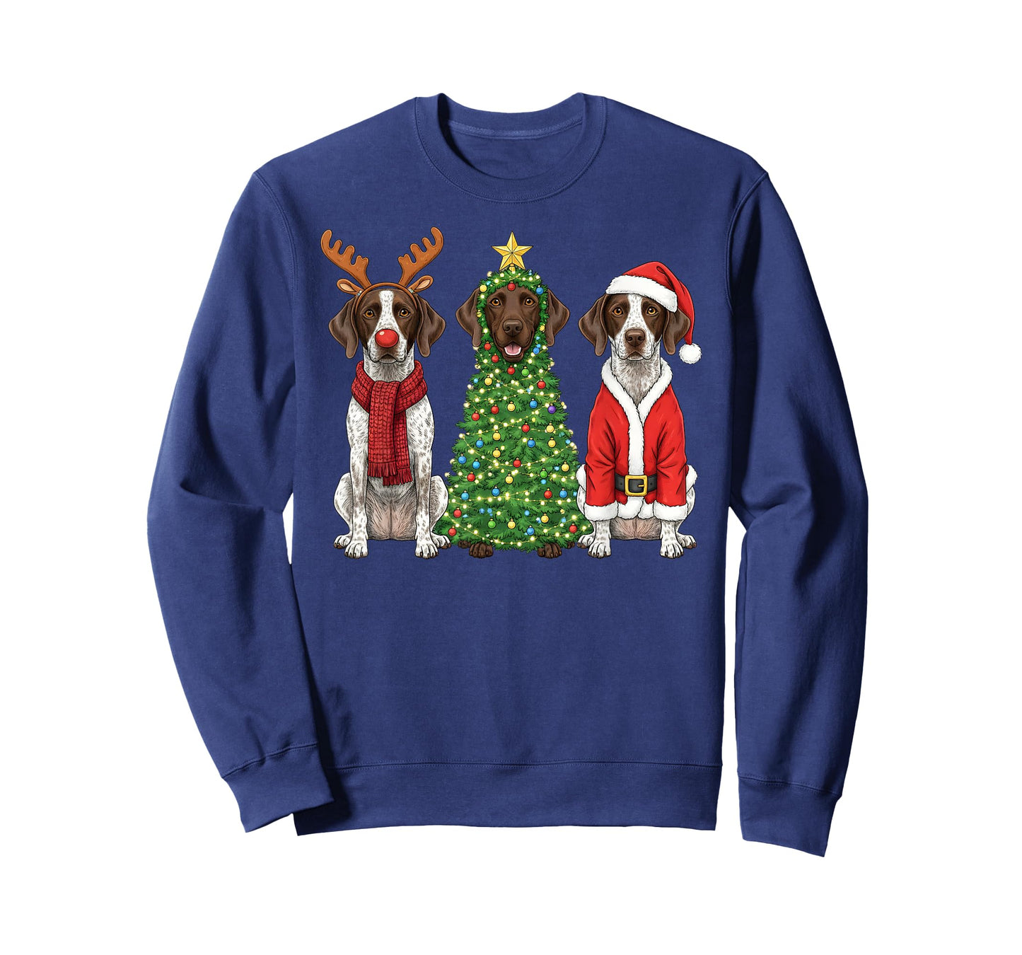 Retro Christmas German Shorthaired Pointer Santa Reindeer T-Shirt