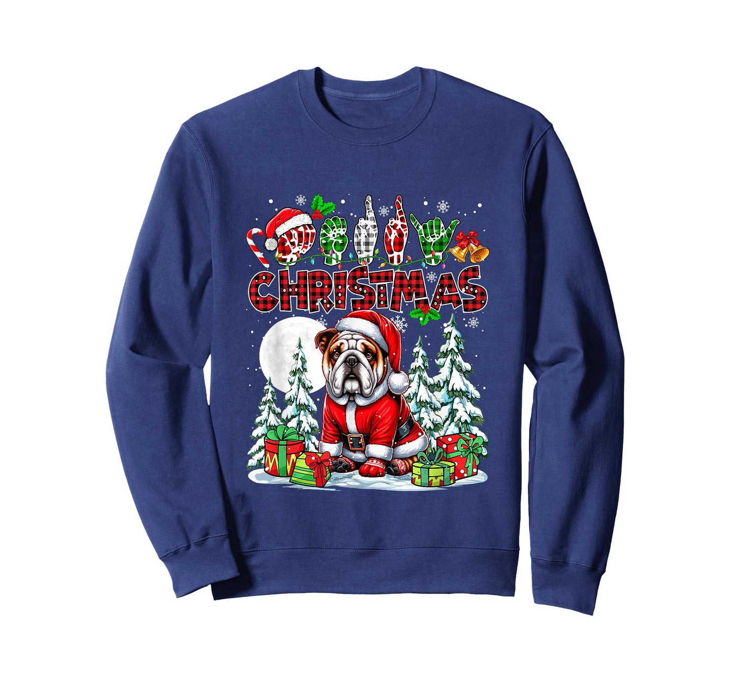 Merry Christmas Hands Sign Language Santa Bulldog Owner T-Shirt