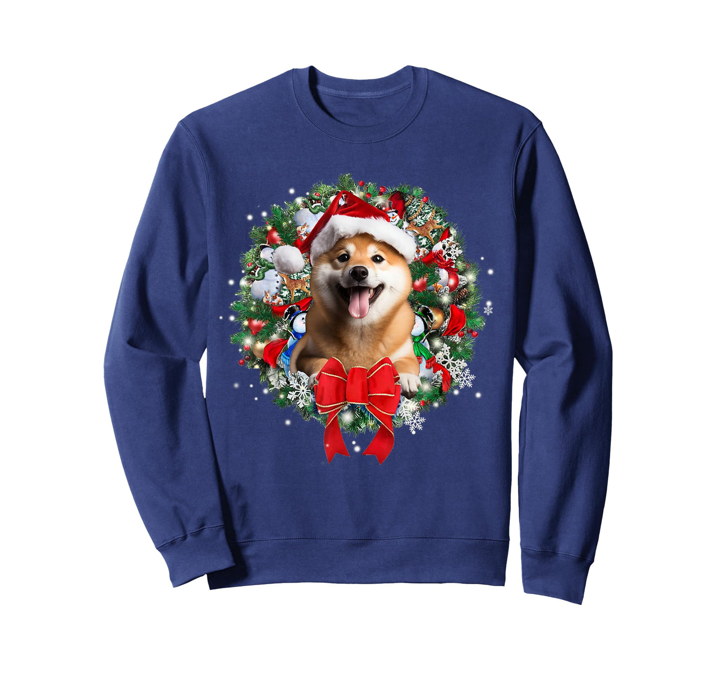 Shiba Inu Christmas Wreath Decoration Xmas Pajamas T-Shirt