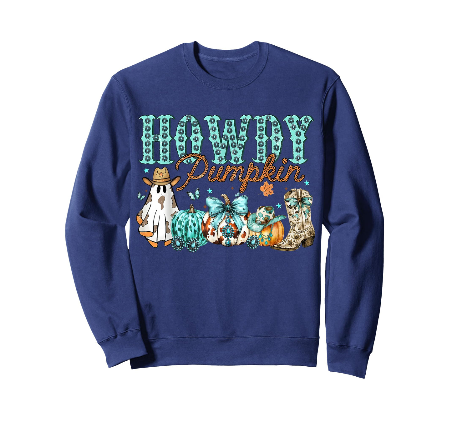 Howdy Fall Western Pumpkin Turquoise Coquette Bow Cowgirl T-Shirt
