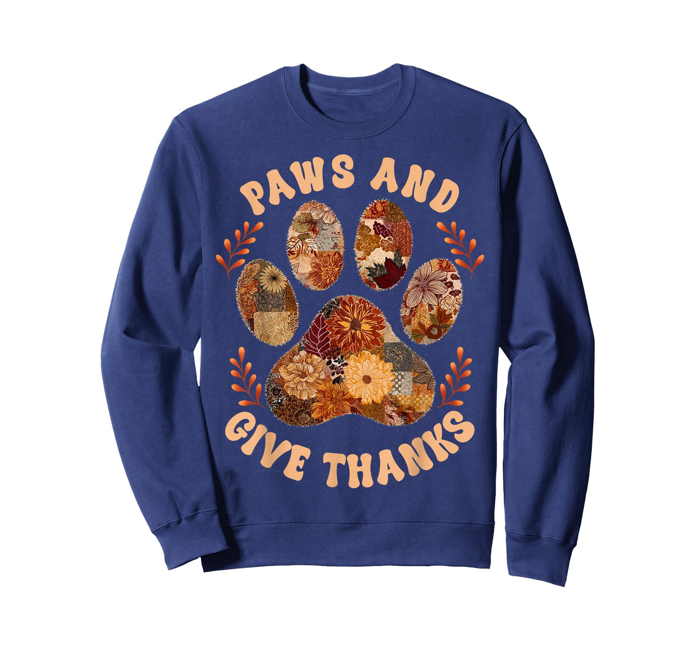 Paws and Give Thanks Dog Paw Patchwork Floral Thanksgiving T-Shirt