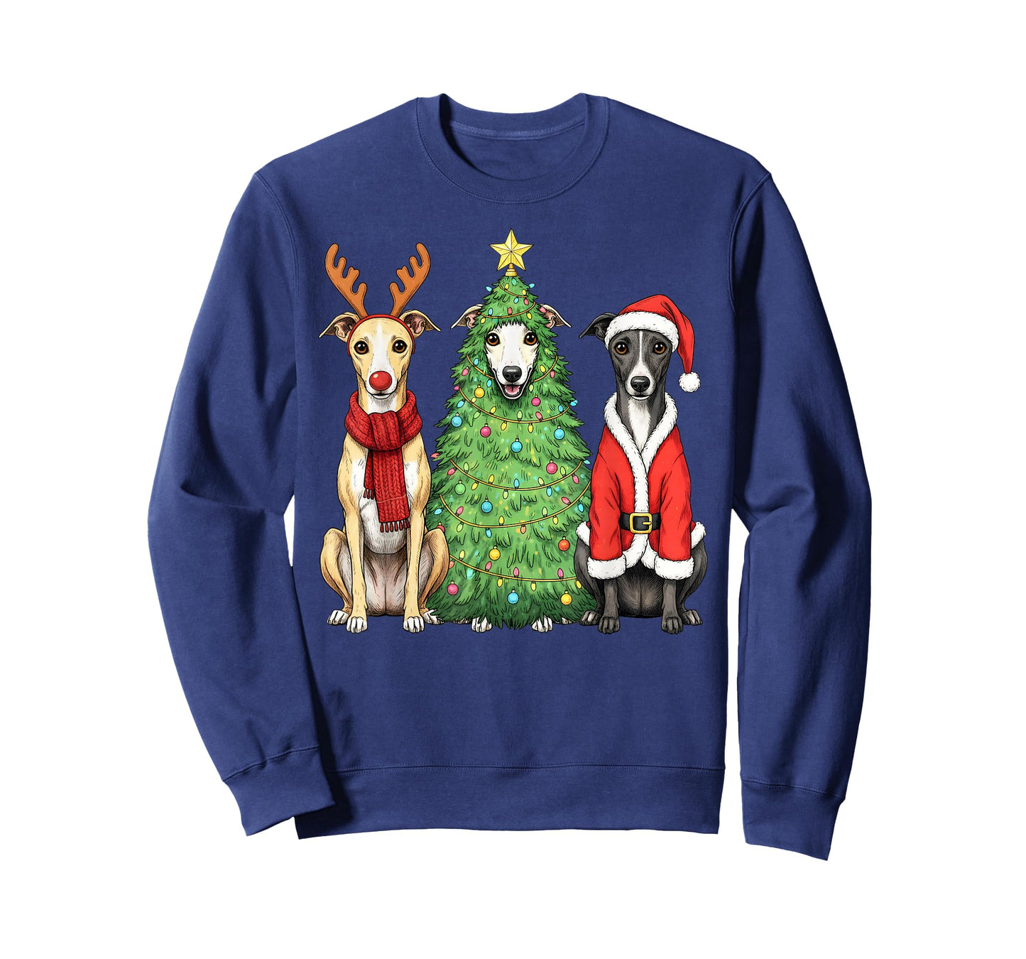 Retro Christmas Whippet Santa Reindeer Dog Lover T-Shirt