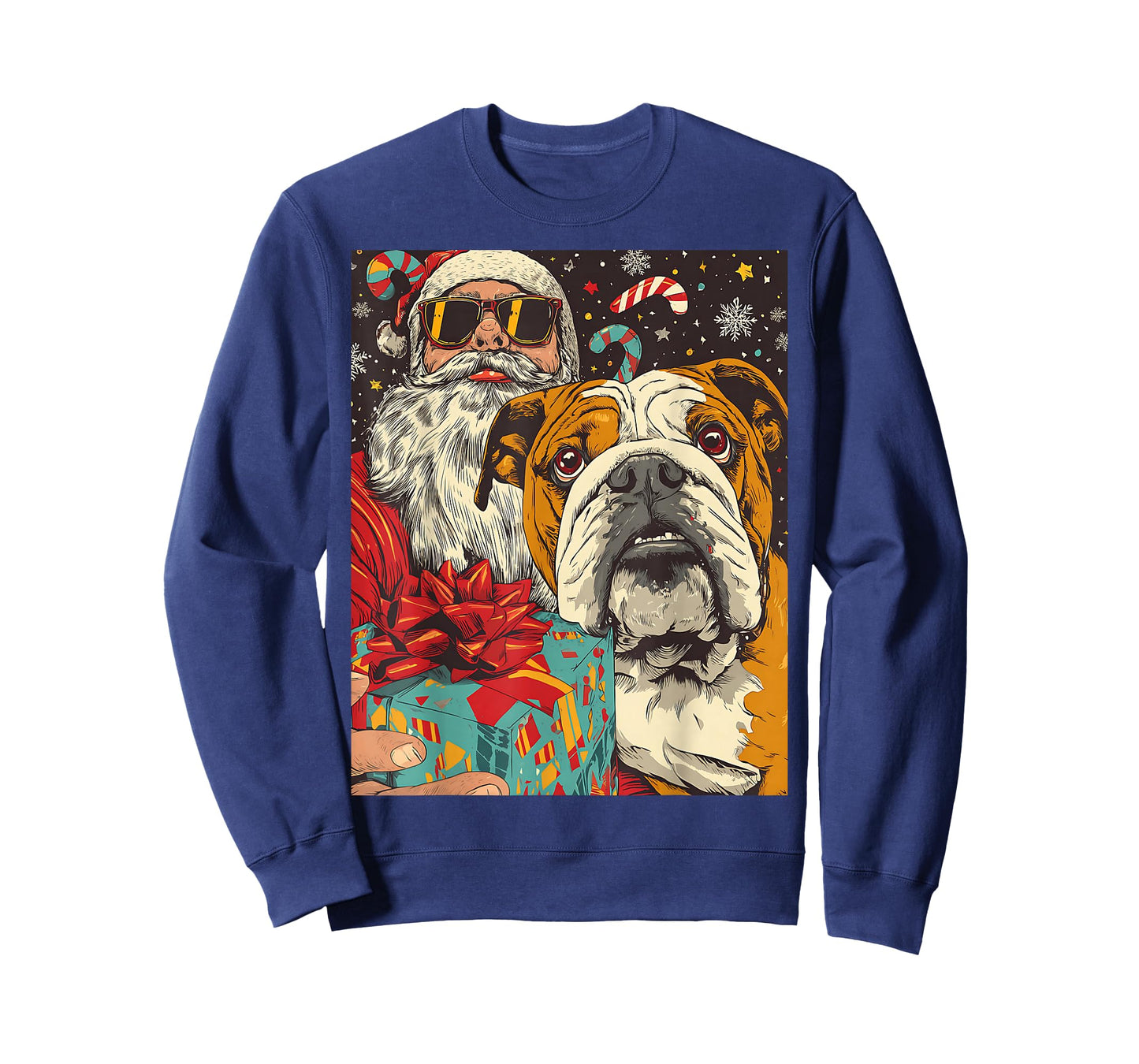 Funny Christmas Bulldog Selfie with Santa Xmas T-Shirt