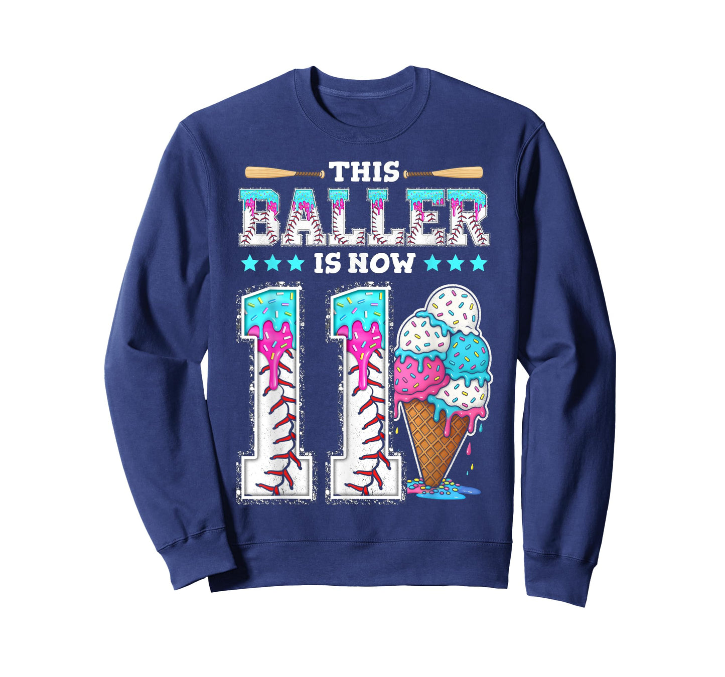 Baller Is Now 11 Year Ice Cream Drip 11th Birthday Baseball T-Shirt