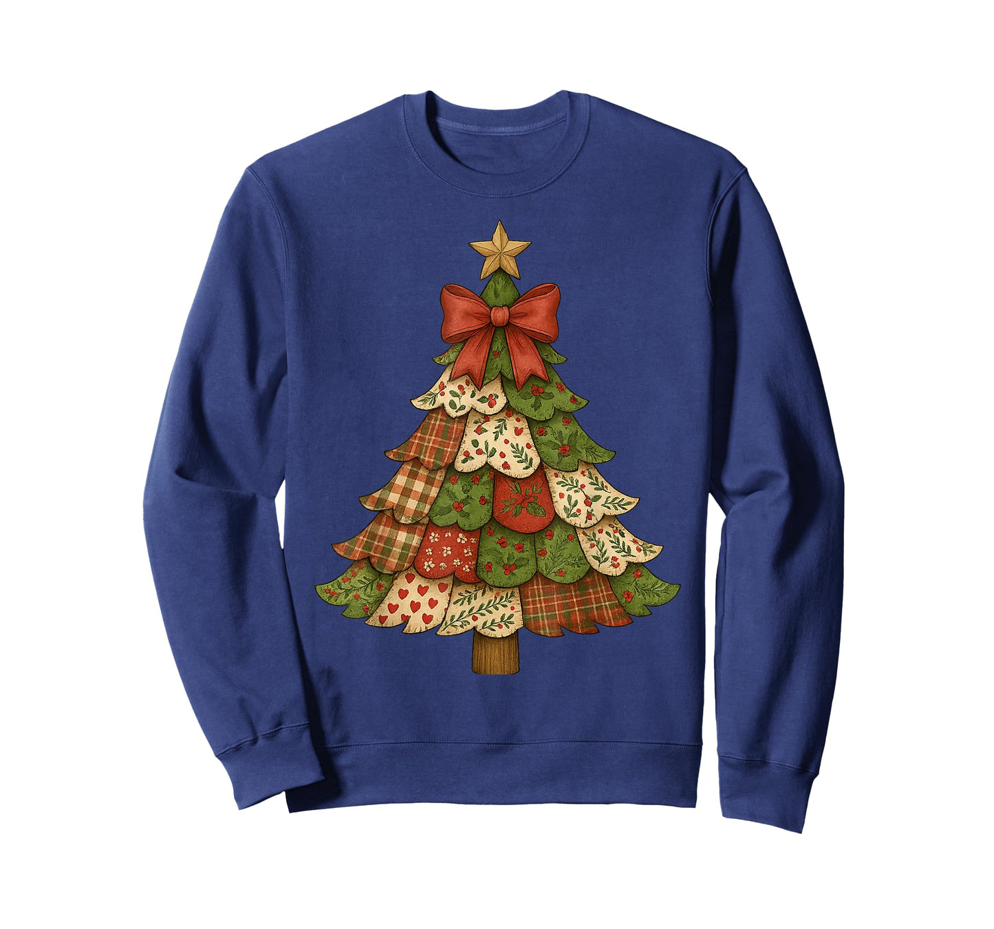 Vintage Patchwork Christmas Tree Retro Merry Christmas Bow T-Shirt
