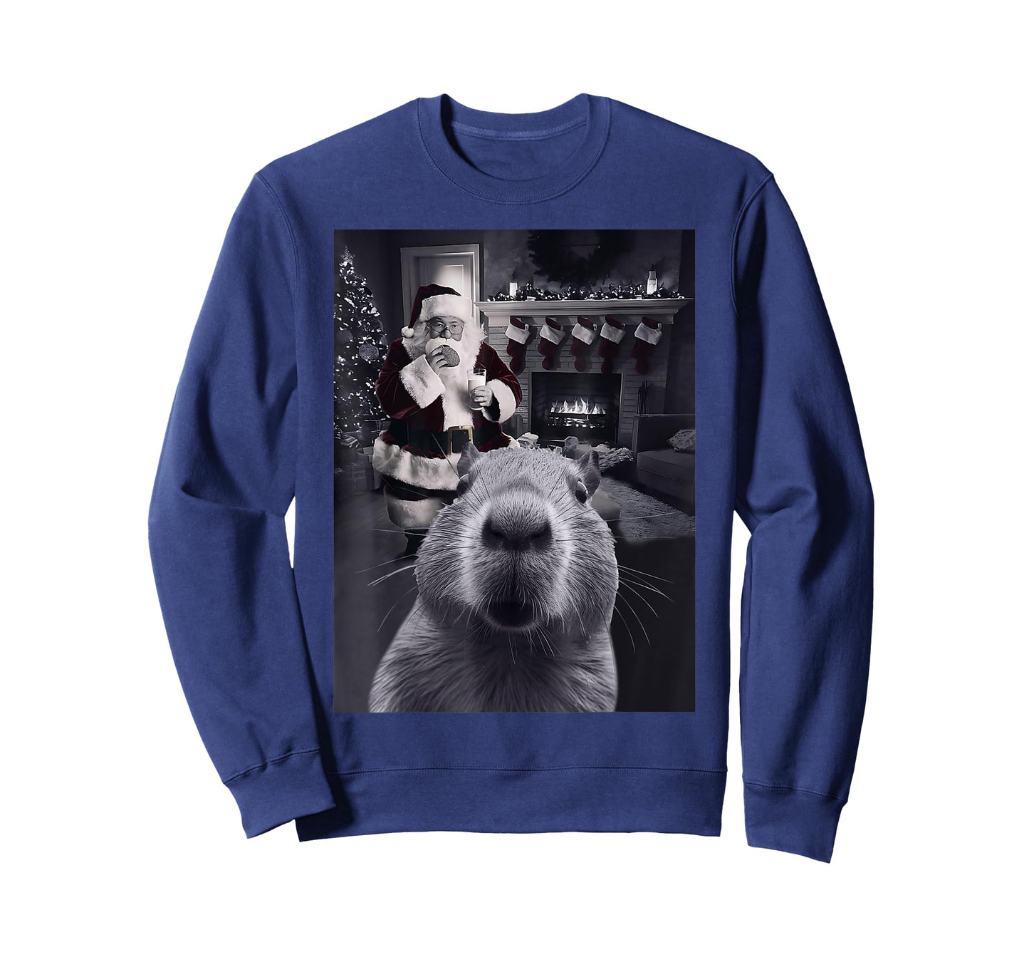 Funny Graphic Capybara Selfie with Santa Capy Xmas Rodent PJ T-Shirt