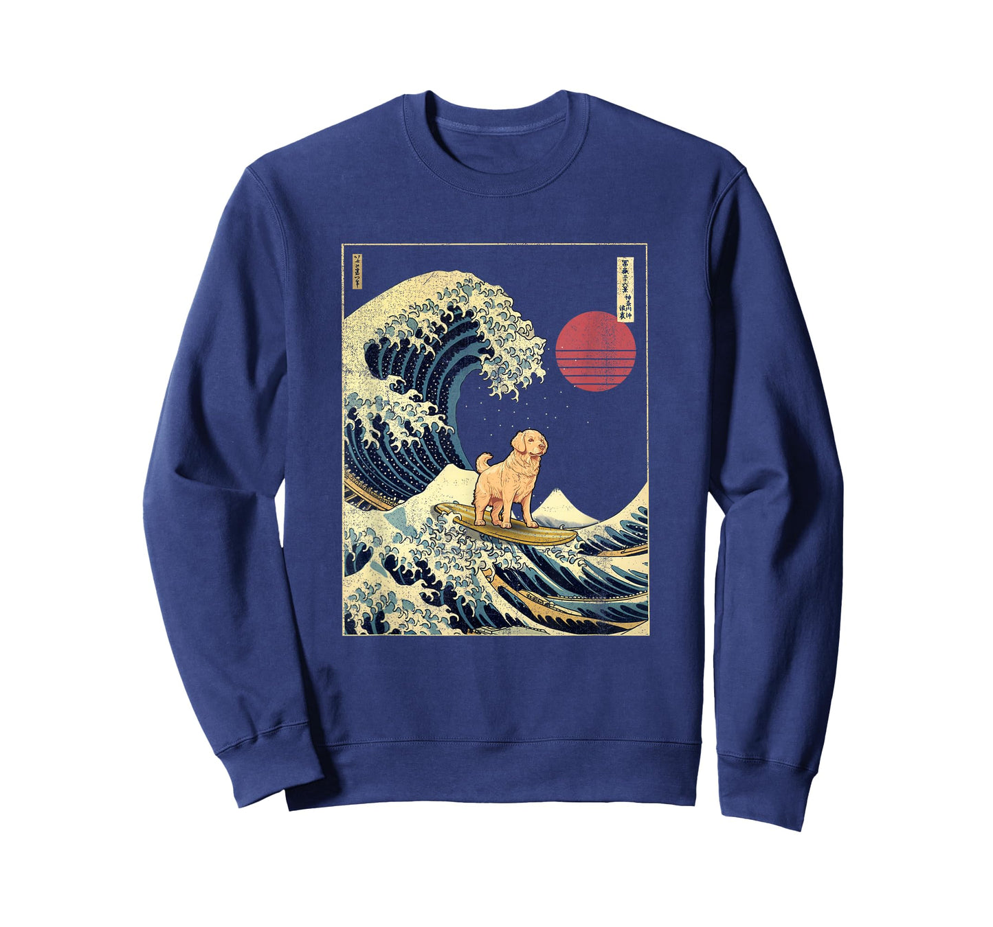 Golden Retriever Japanese Kanagawa Wave Funny Surf Dog T-Shirt