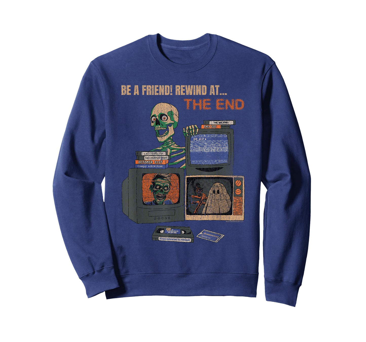 Blockbuster Rewind At the End Horror Movie Skeleton Vintage T-Shirt