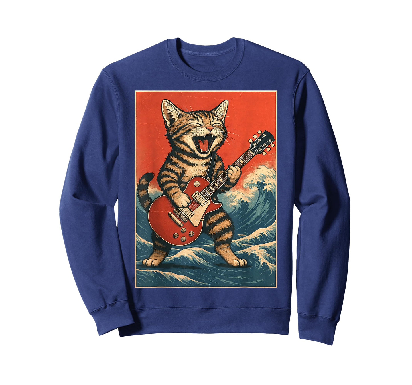 Rock & Roll Surfing Guitarist Funny Cat Lover Gift T-Shirt