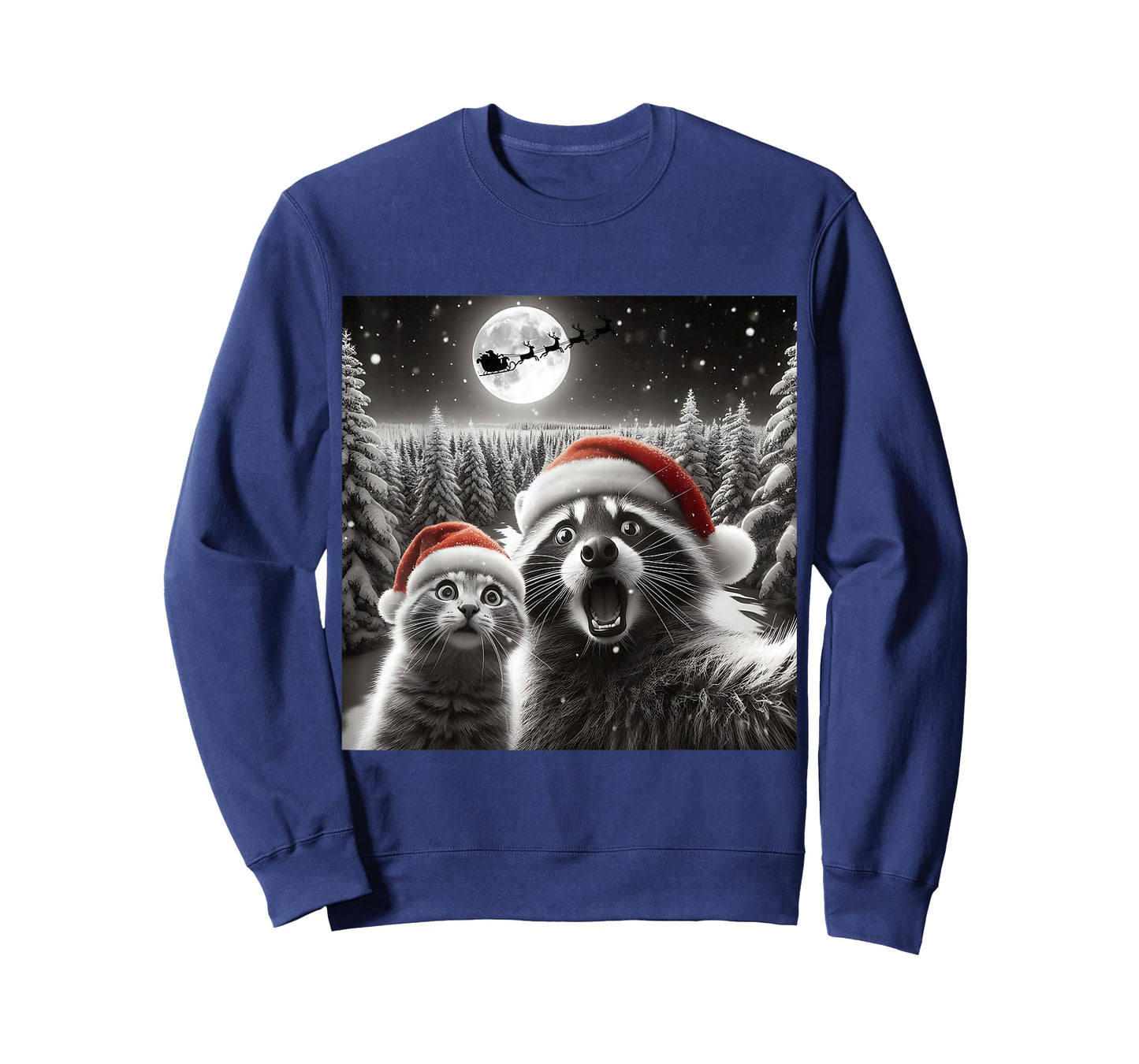 Cat Selfie Racoon Funny Santa Christmas Dog Trending T-Shirt